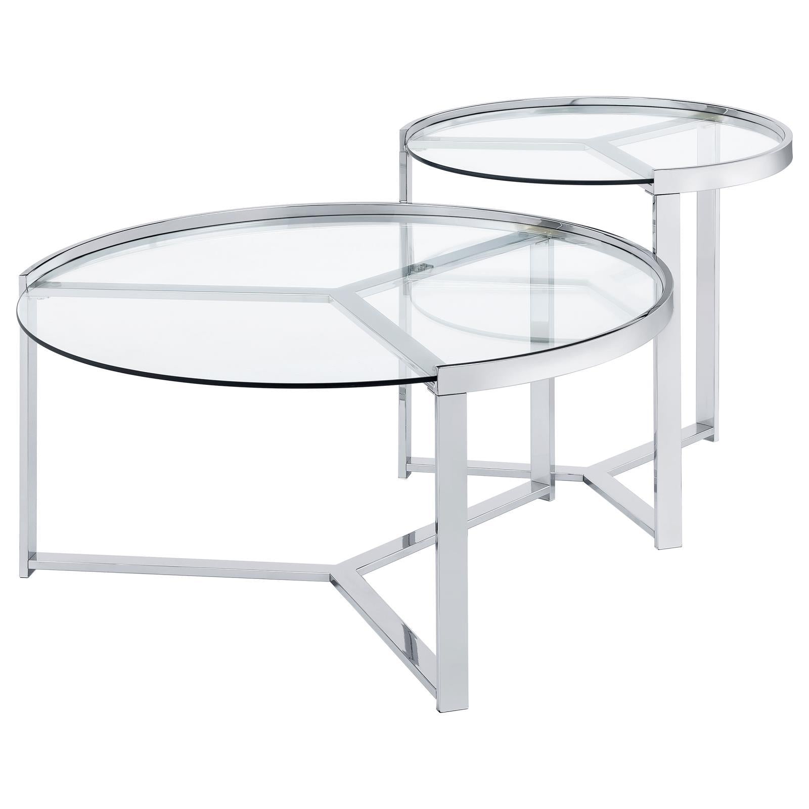  Coaster Furniture Delia 708400 2-Piece Round Glass Top Nesting Coffee Table - Chrome IMAGE 4