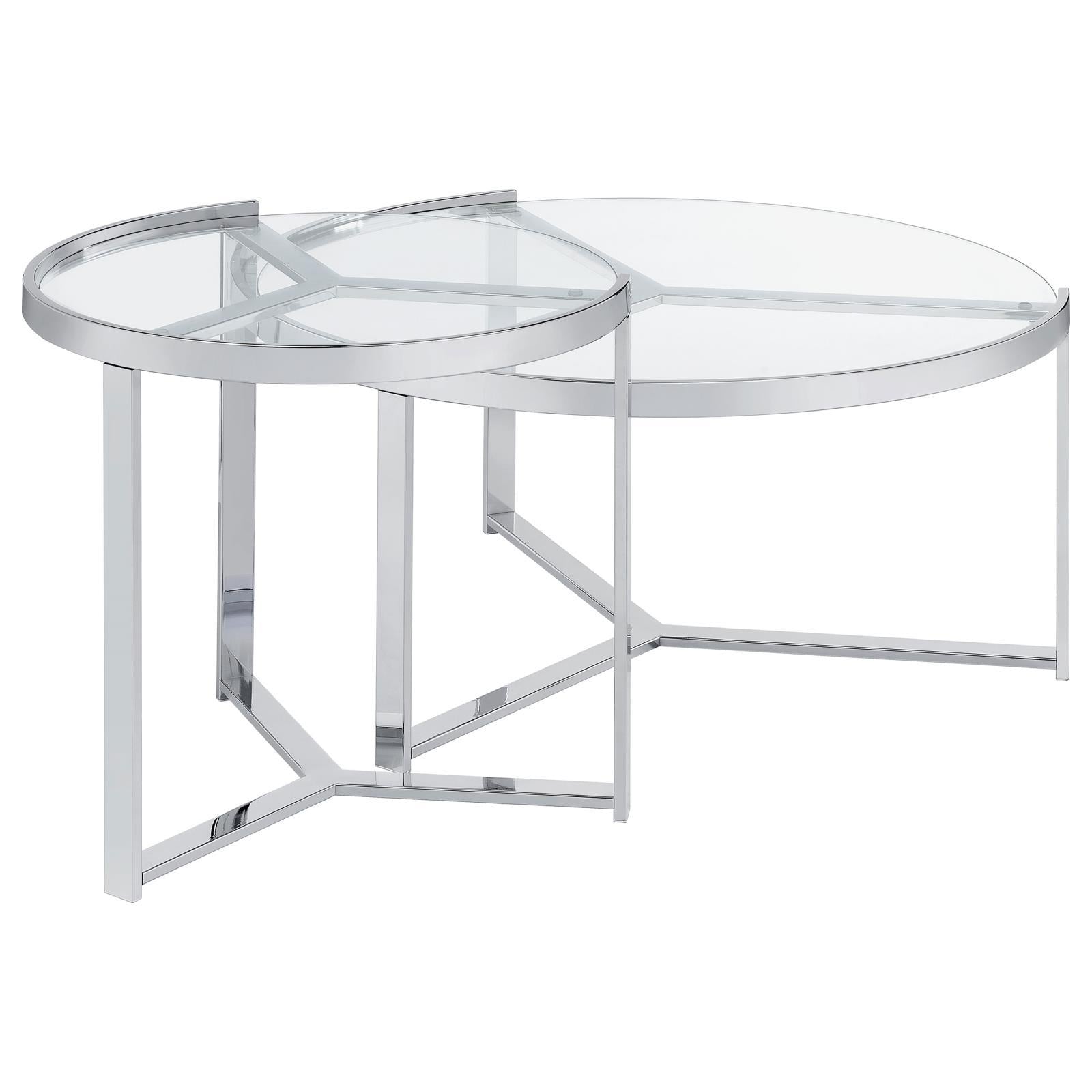  Coaster Furniture Delia 708400 2-Piece Round Glass Top Nesting Coffee Table - Chrome IMAGE 8