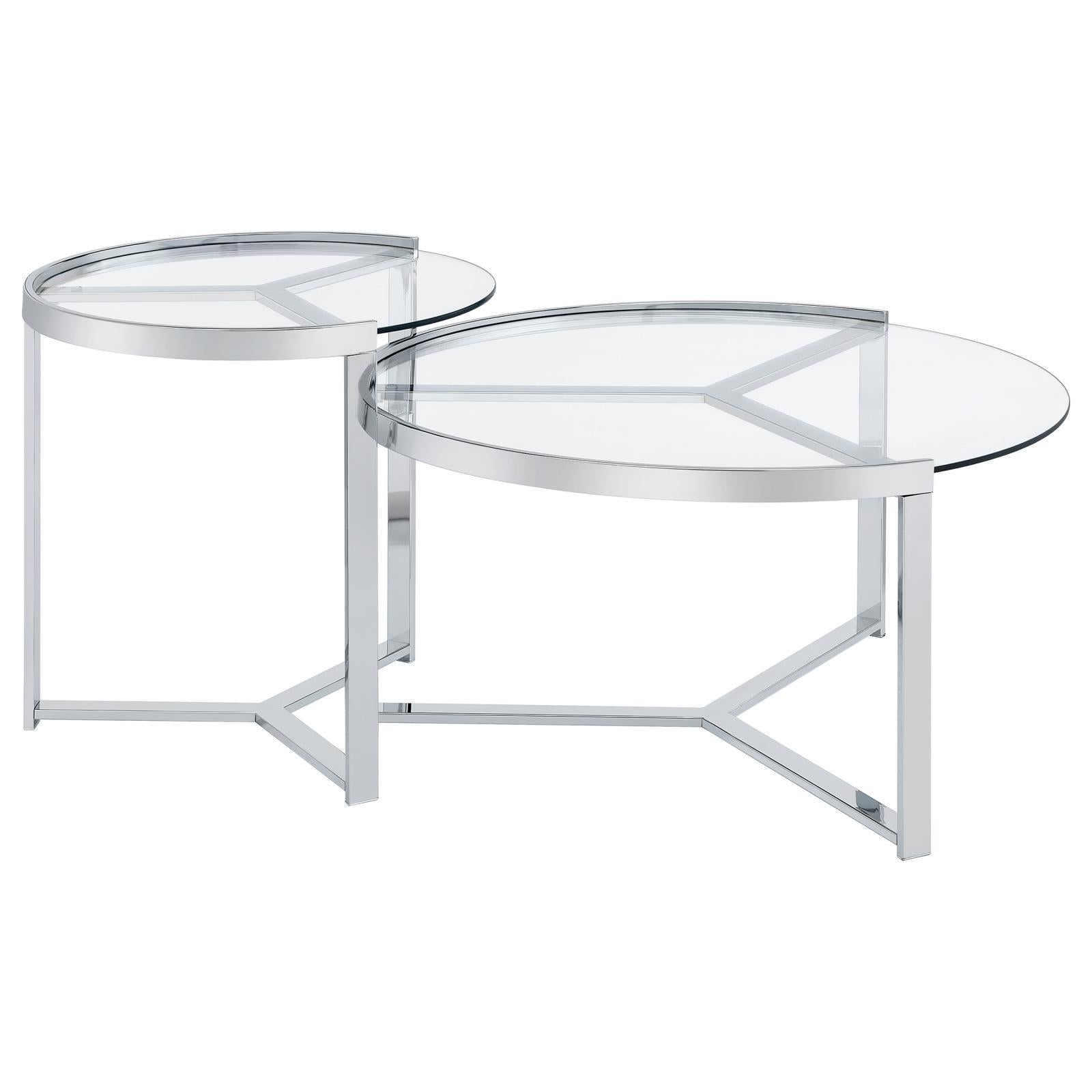  Coaster Furniture Delia 708400 2-Piece Round Glass Top Nesting Coffee Table - Chrome IMAGE 9