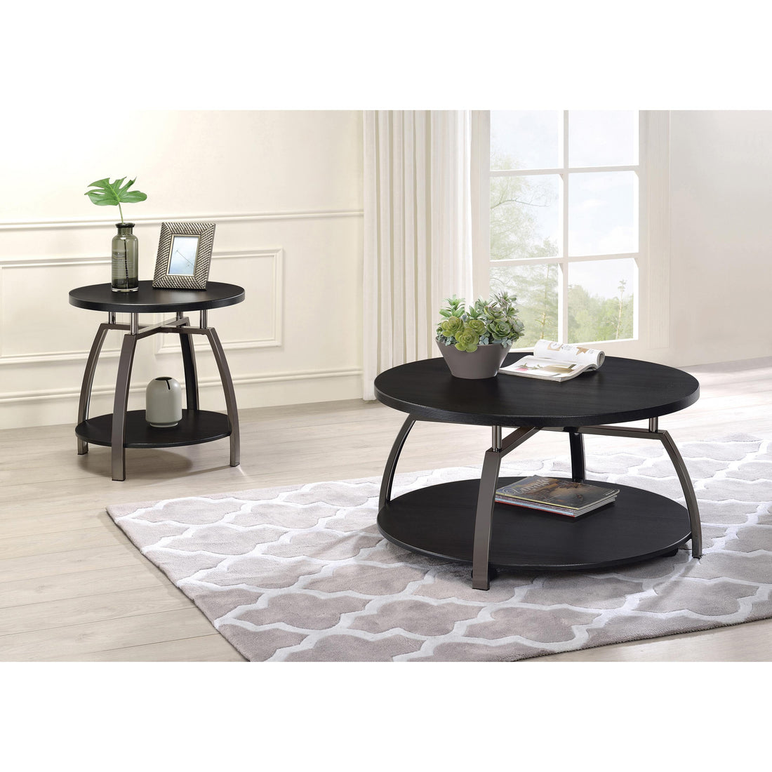  Coaster Furniture Dacre 722208 Round Engineered Wood Top Coffee Table - Dark Charcoal IMAGE 1