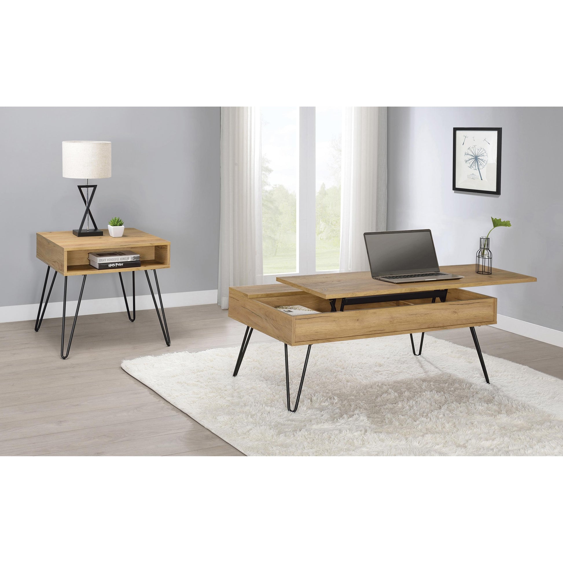  Coaster Furniture Fanning 723367 Engineered Wood Side End Table - Golden Oak IMAGE 2