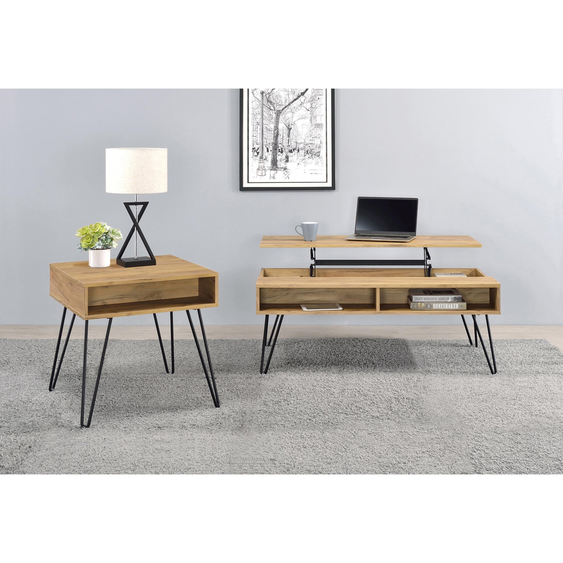  Coaster Furniture Fanning 723367 Engineered Wood Side End Table - Golden Oak IMAGE 4
