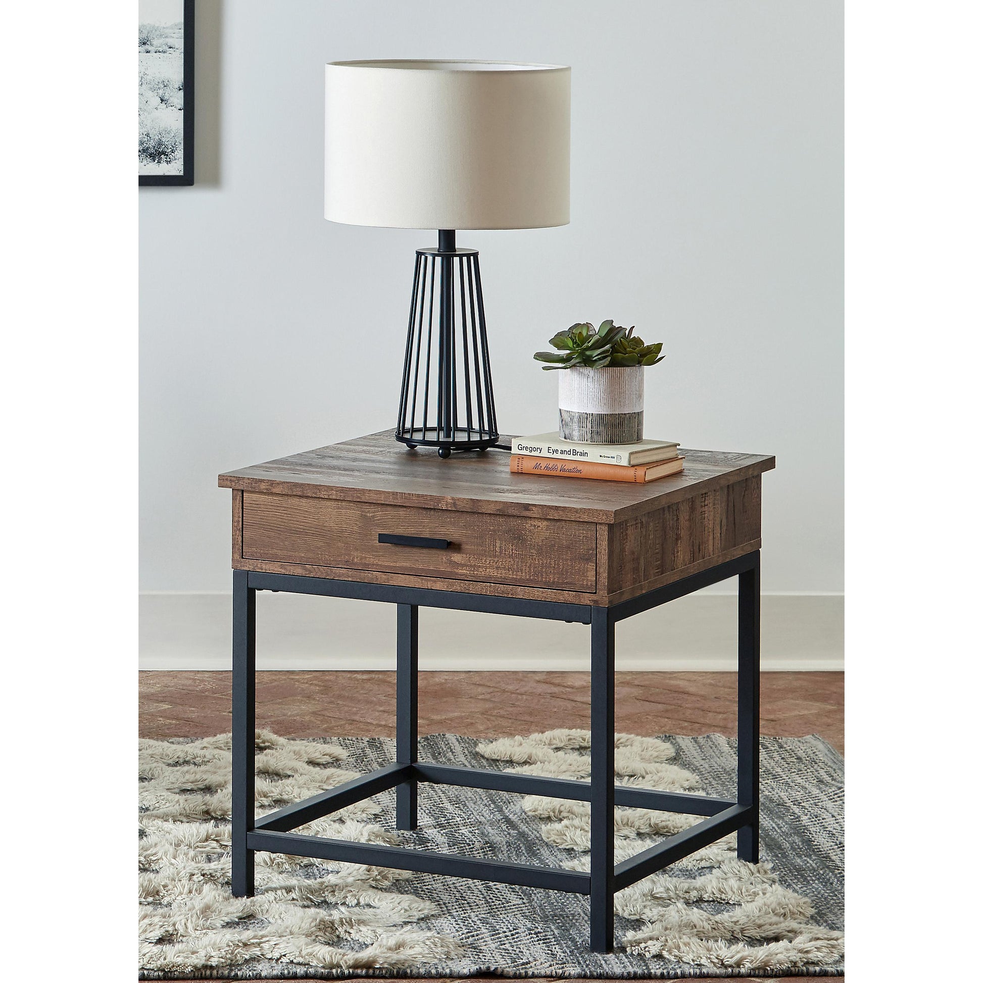  Coaster Furniture Byers 723777 1-Drawer Square Engineered Wood End Table - Brown Oak IMAGE 3