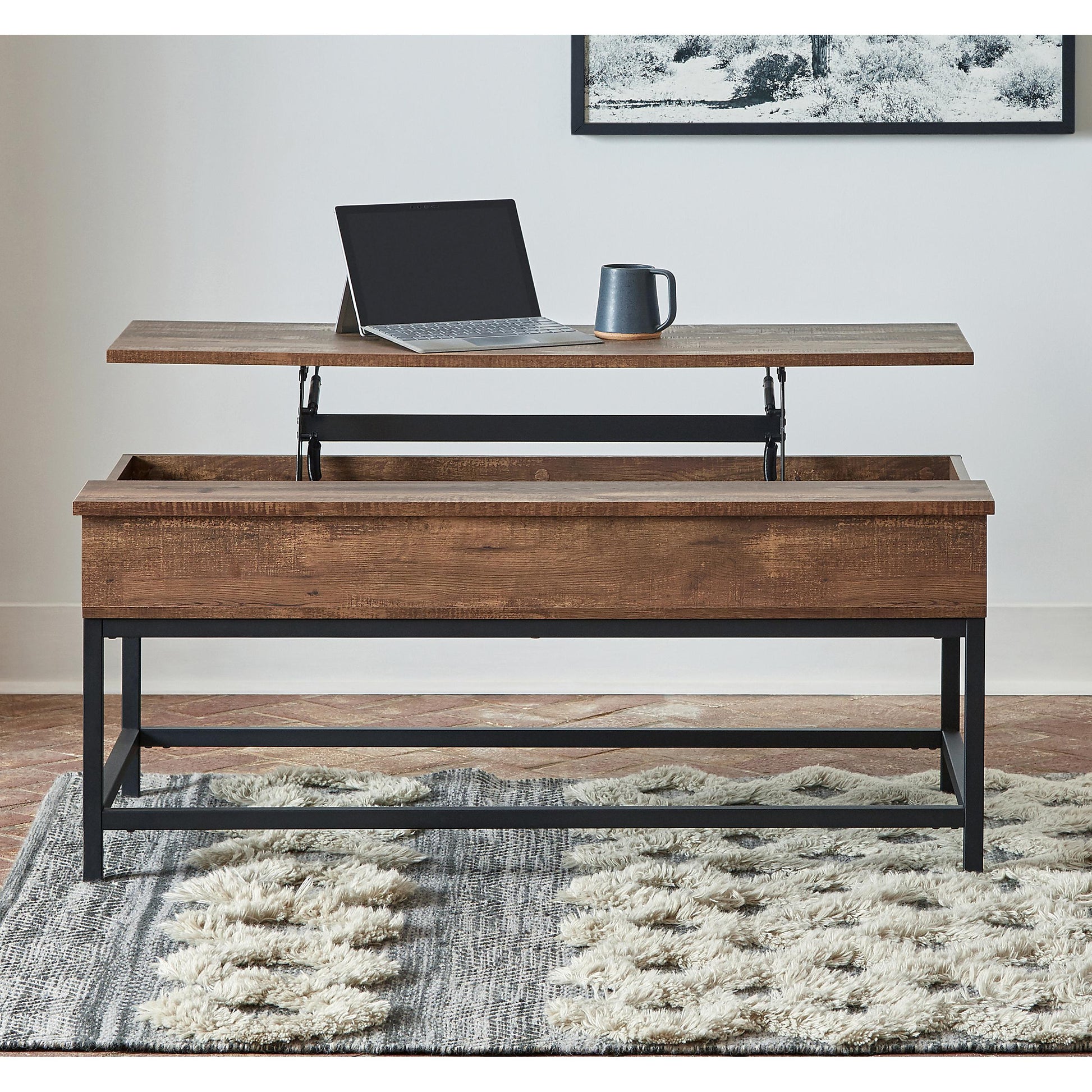  Coaster Furniture Byers 723778 Engineered Wood Lift Top Coffee Table - Brown Oak IMAGE 3