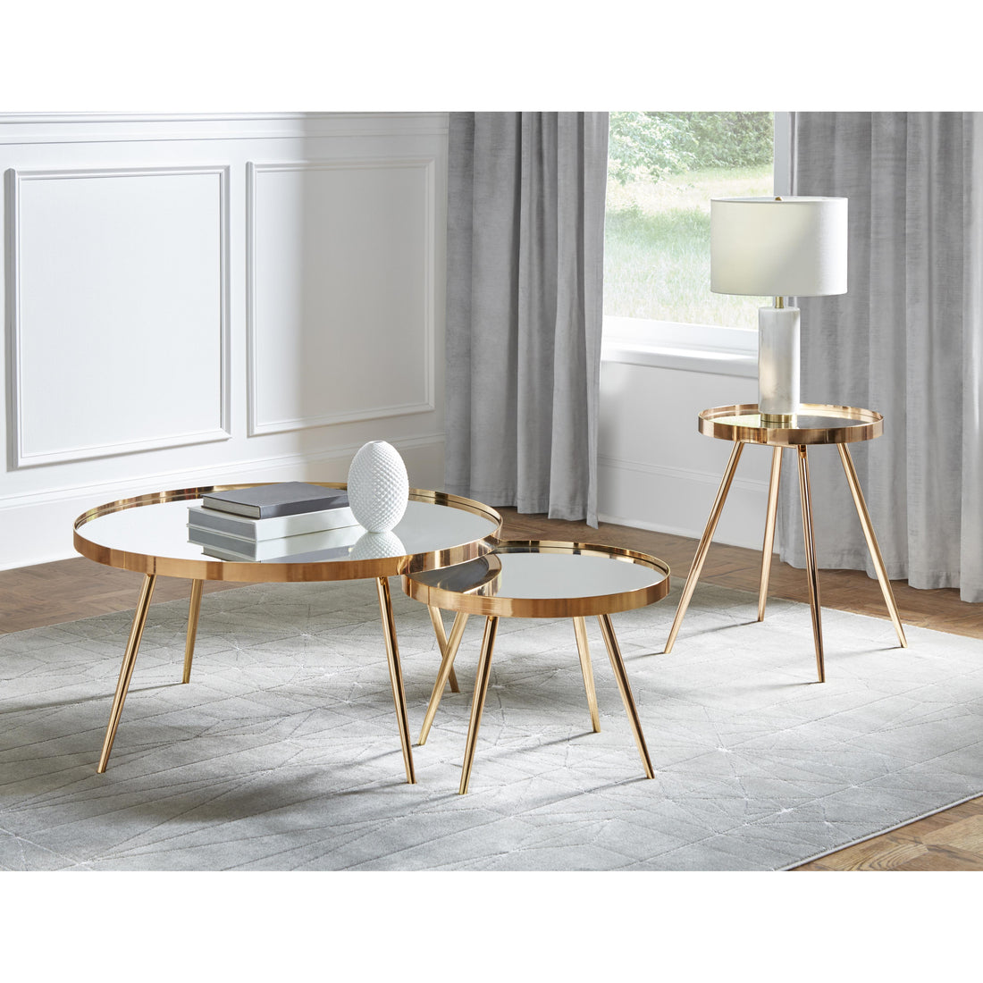  Coaster Furniture Kaelyn 723917 Round Mirror - Top End Side Table - Gold IMAGE 1