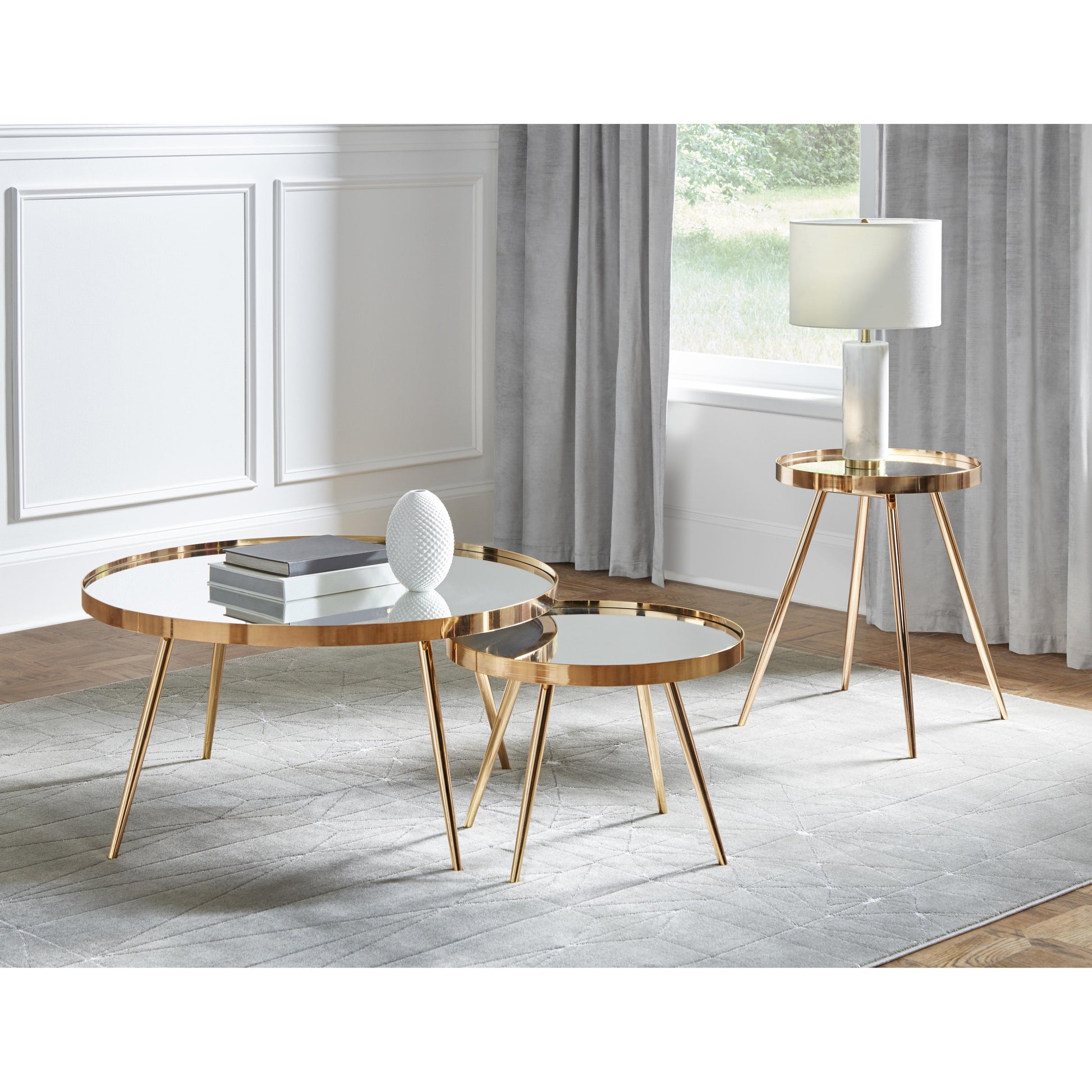  Coaster Furniture Kaelyn 723917 Round Mirror - Top End Side Table - Gold IMAGE 2