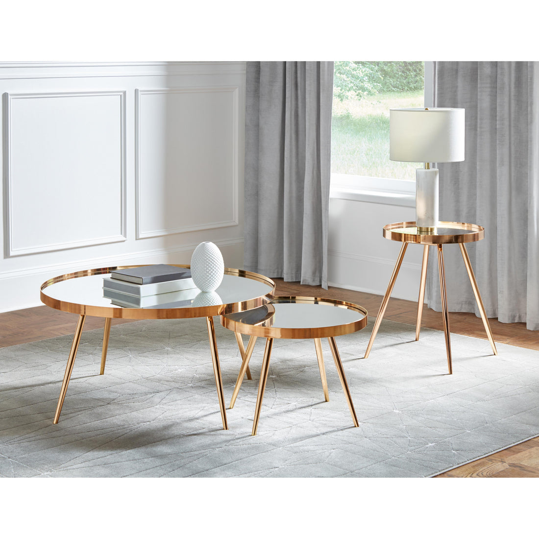  Coaster Furniture Kaelyn 723918 2-piece Round Mirror Top - Nesting Coffee Table Gold IMAGE 1