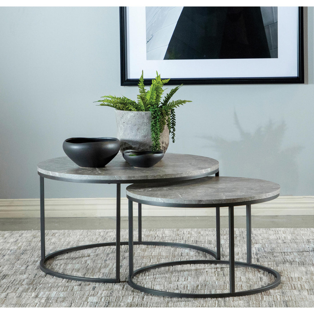  Coaster Furniture Lainey 736028 2-piece Round Faux Marble Nesting Coffee Table - Grey IMAGE 1