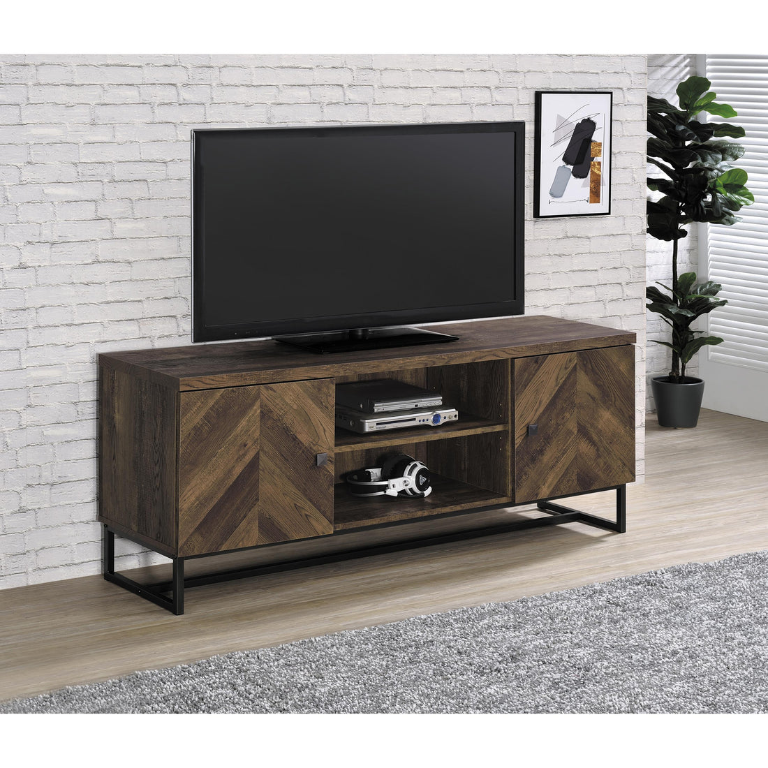  Coaster Furniture Myles 736052 2-door Engineered Wood 60" TV Stand - Rustic Oak IMAGE 1