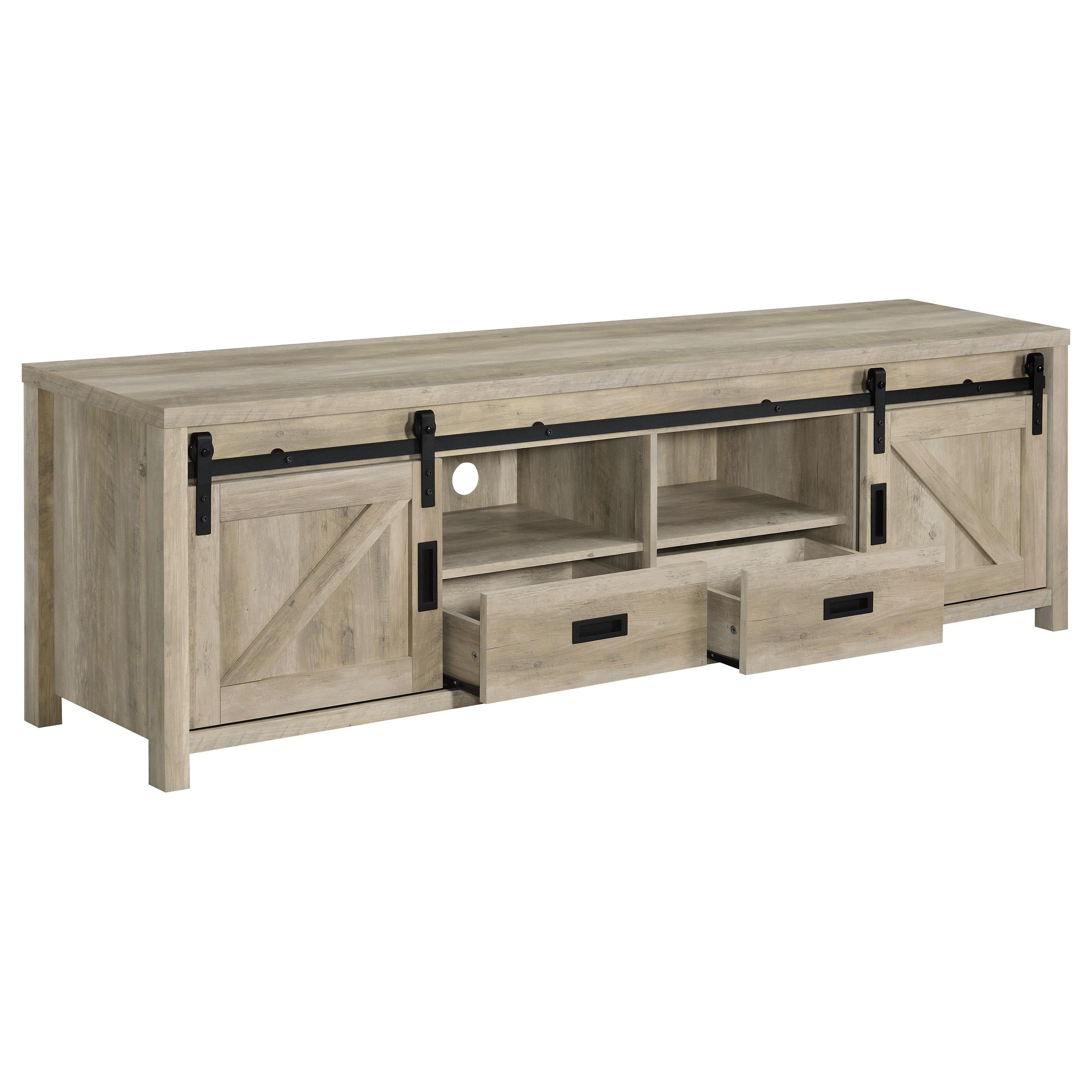  Coaster Furniture Madra 736263 2-door Engineered Wood 79" TV Stand - Distressed Pine IMAGE 2
