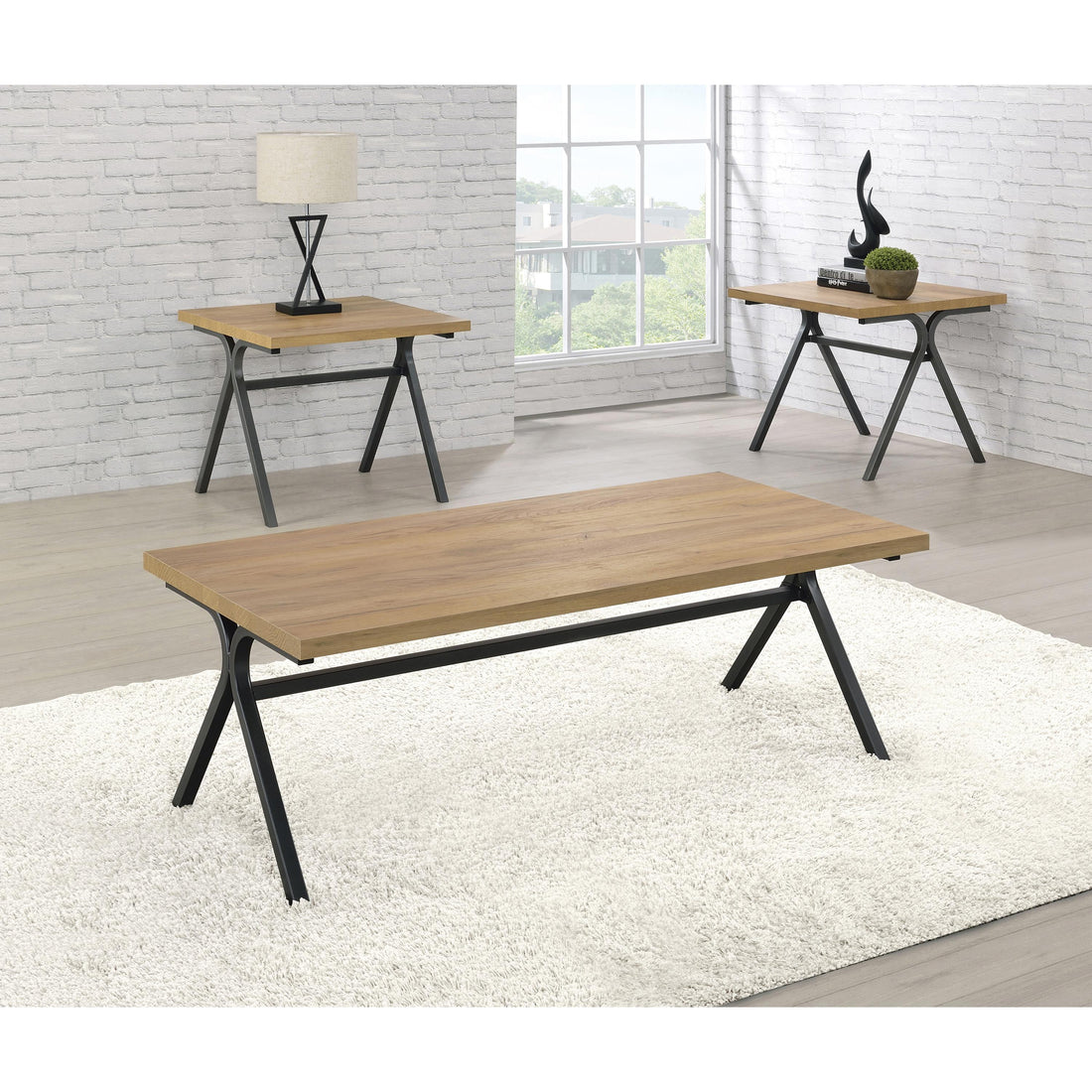  Coaster Furniture Colmar 753424 3-piece Engineered Wood Coffee Table Set - Golden Oak IMAGE 1