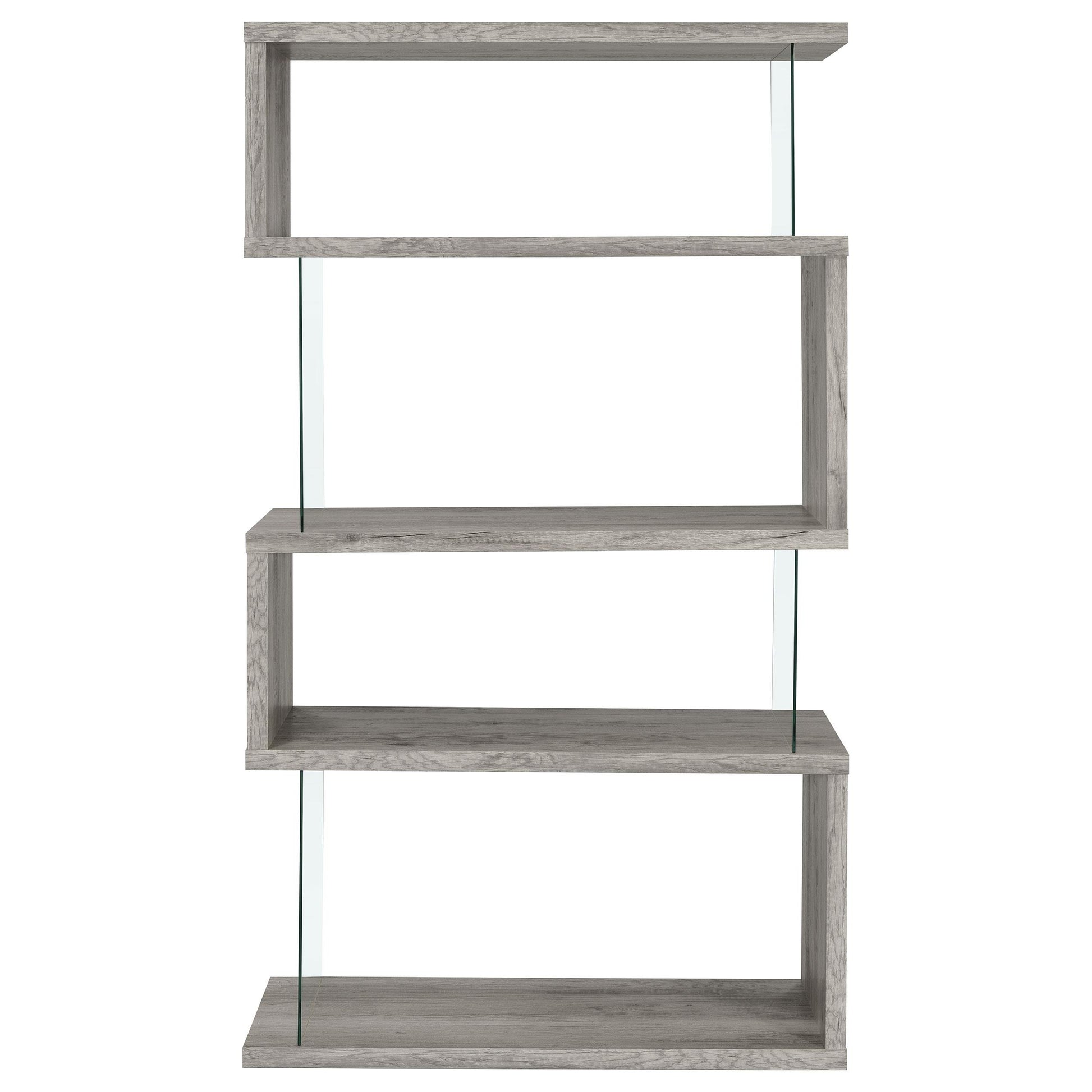  Coaster Furniture Emelle 802340 63-inch 4-shelf Glass Panel Bookshelf - Grey Driftwood IMAGE 2