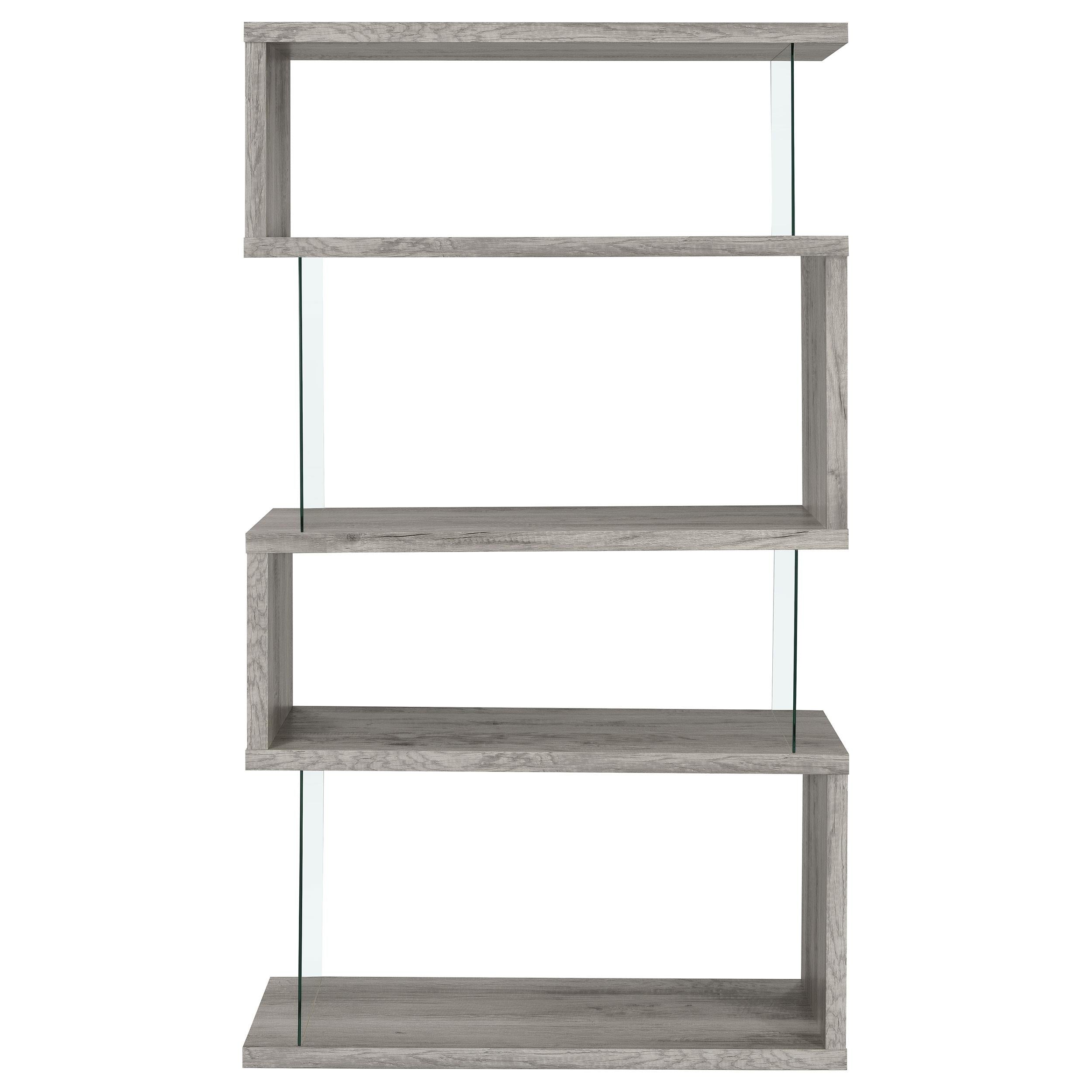  Coaster Furniture Emelle 802340 63-inch 4-shelf Glass Panel Bookshelf - Grey Driftwood IMAGE 2