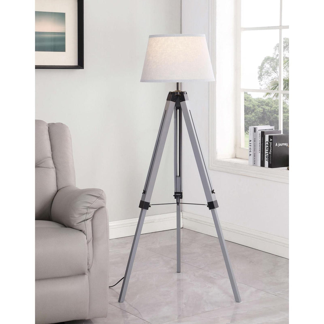  Coaster Furniture Dayton 920212 56-inch Empire Shade Metal Tripod Floor Lamp - Grey IMAGE 1