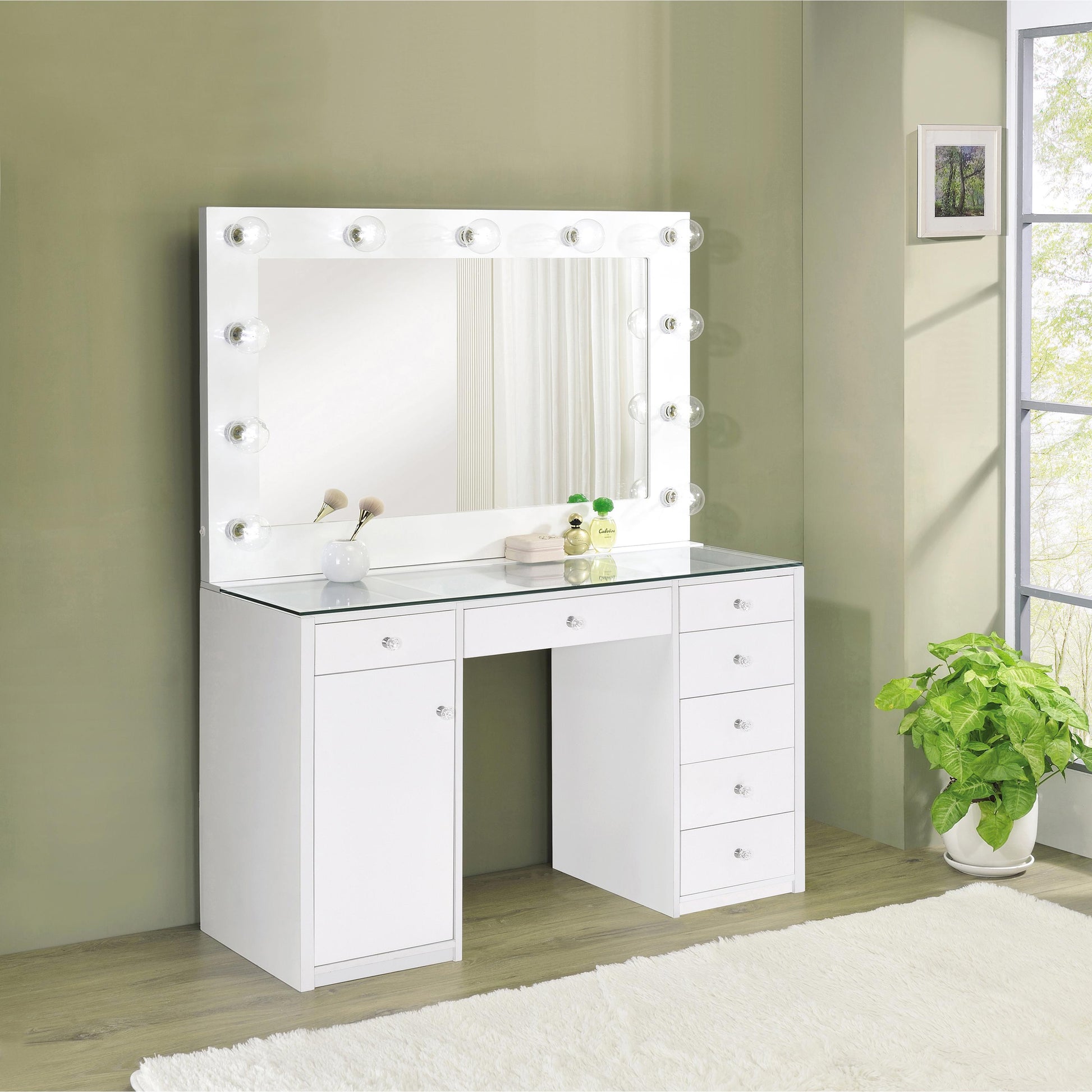 Coaster Furniture Acena 931143 7-Drawer Vanity Set with Lighting - White High Gloss IMAGE 2