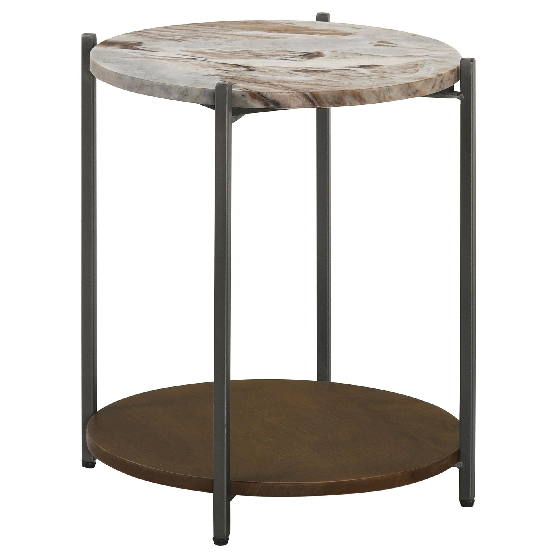  Coaster Furniture Noemie 931204 Round Marble Top Accent Side Table - White and Gunmetal IMAGE 1