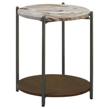  Coaster Furniture Noemie 931204 Round Marble Top Accent Side Table - White and Gunmetal IMAGE 1