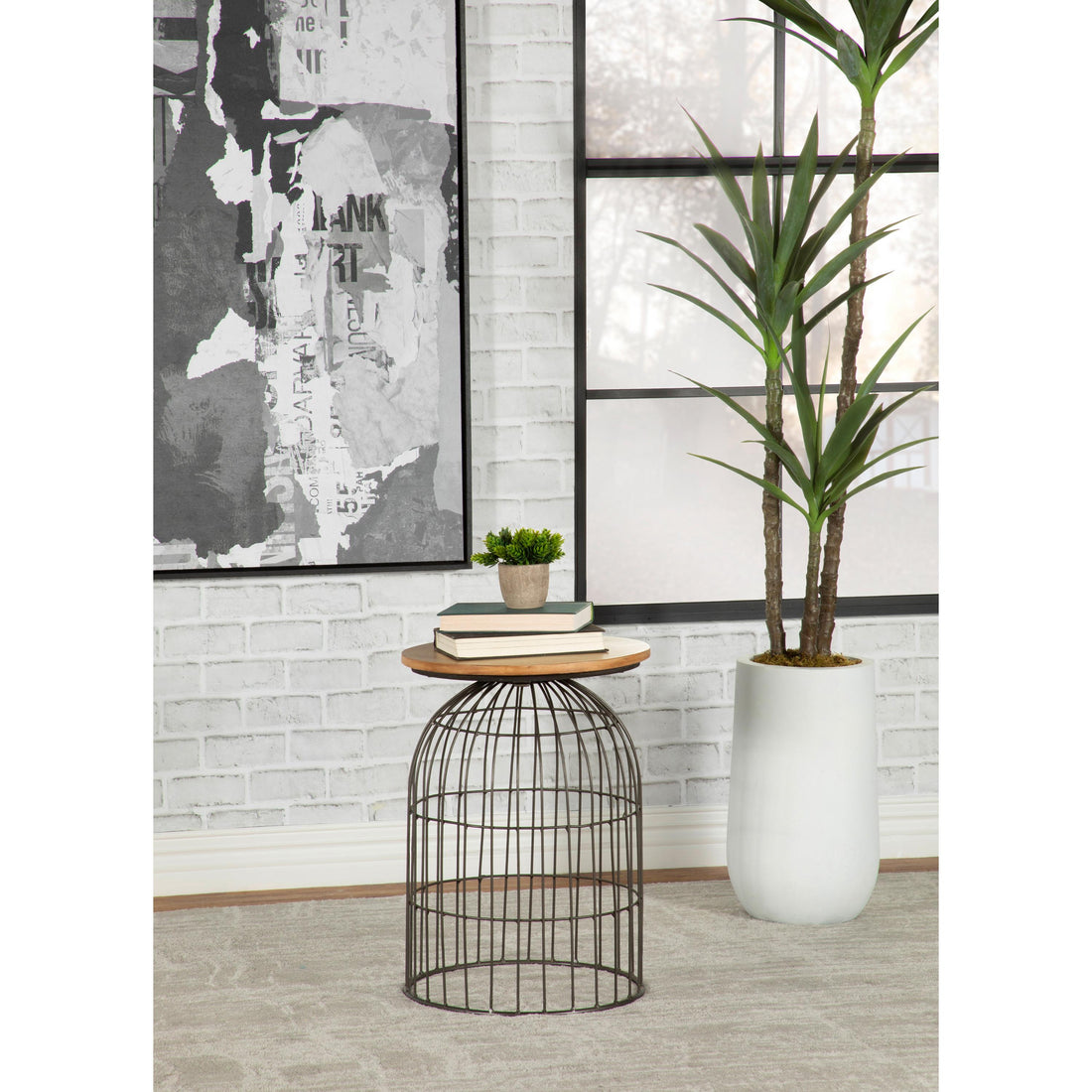  Coaster Furniture Bernardo 935860 Round Wire Frame Side Table - Natural and Gunmetal IMAGE 1