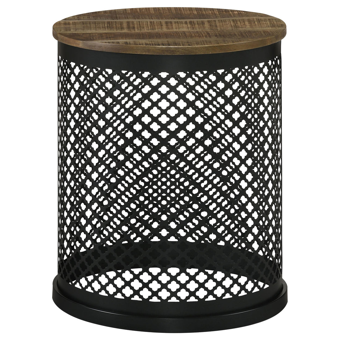  Coaster Furniture Aurora 935990 Round Drum Base Accent Side Table - Natural and Black IMAGE 1