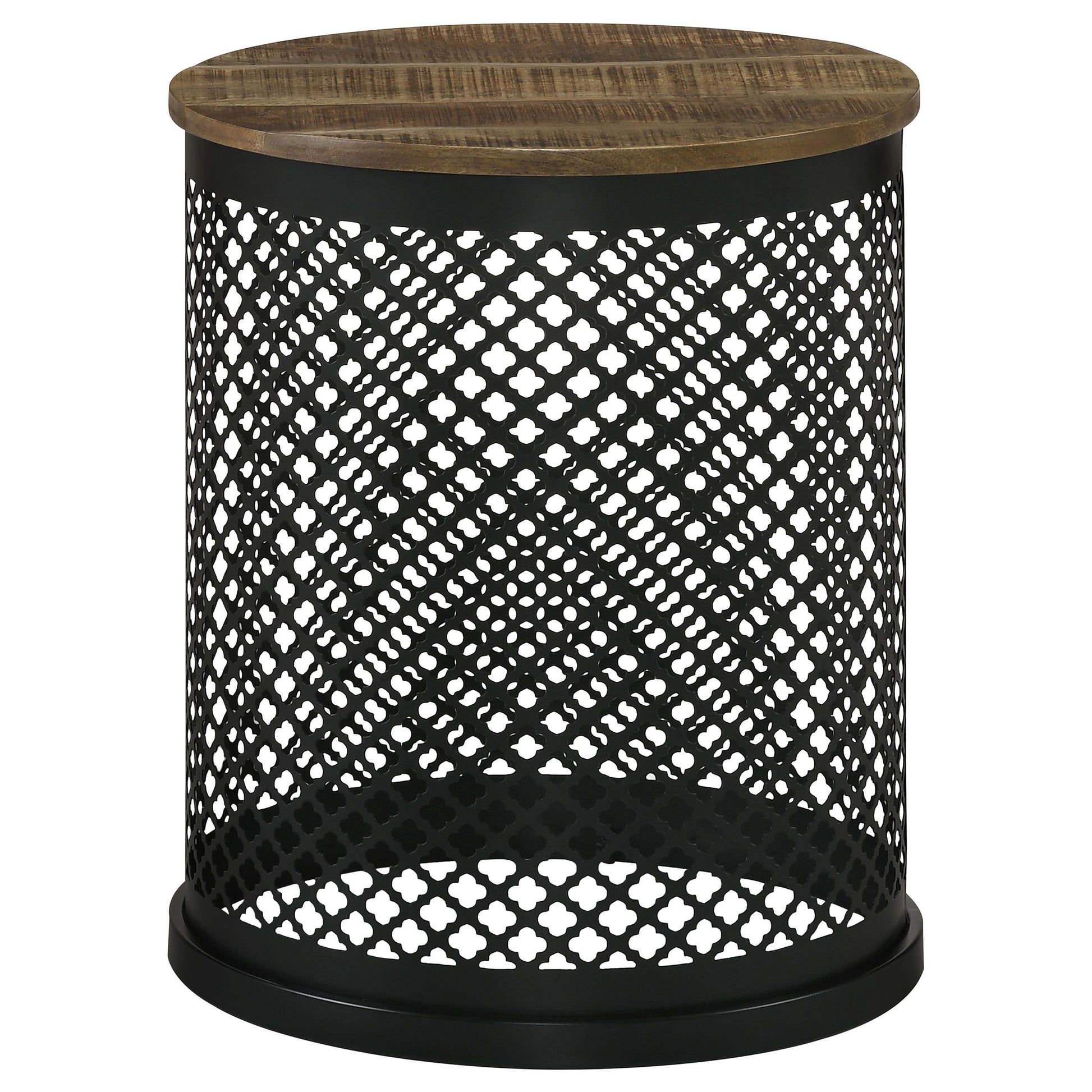  Coaster Furniture Aurora 935990 Round Drum Base Accent Side Table - Natural and Black IMAGE 1