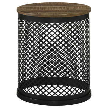  Coaster Furniture Aurora 935990 Round Drum Base Accent Side Table - Natural and Black IMAGE 1