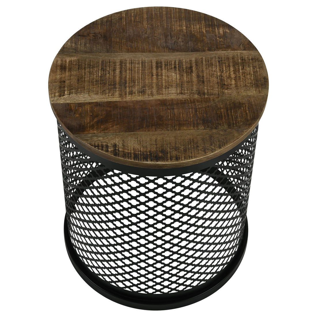  Coaster Furniture Aurora 935990 Round Drum Base Accent Side Table - Natural and Black IMAGE 1