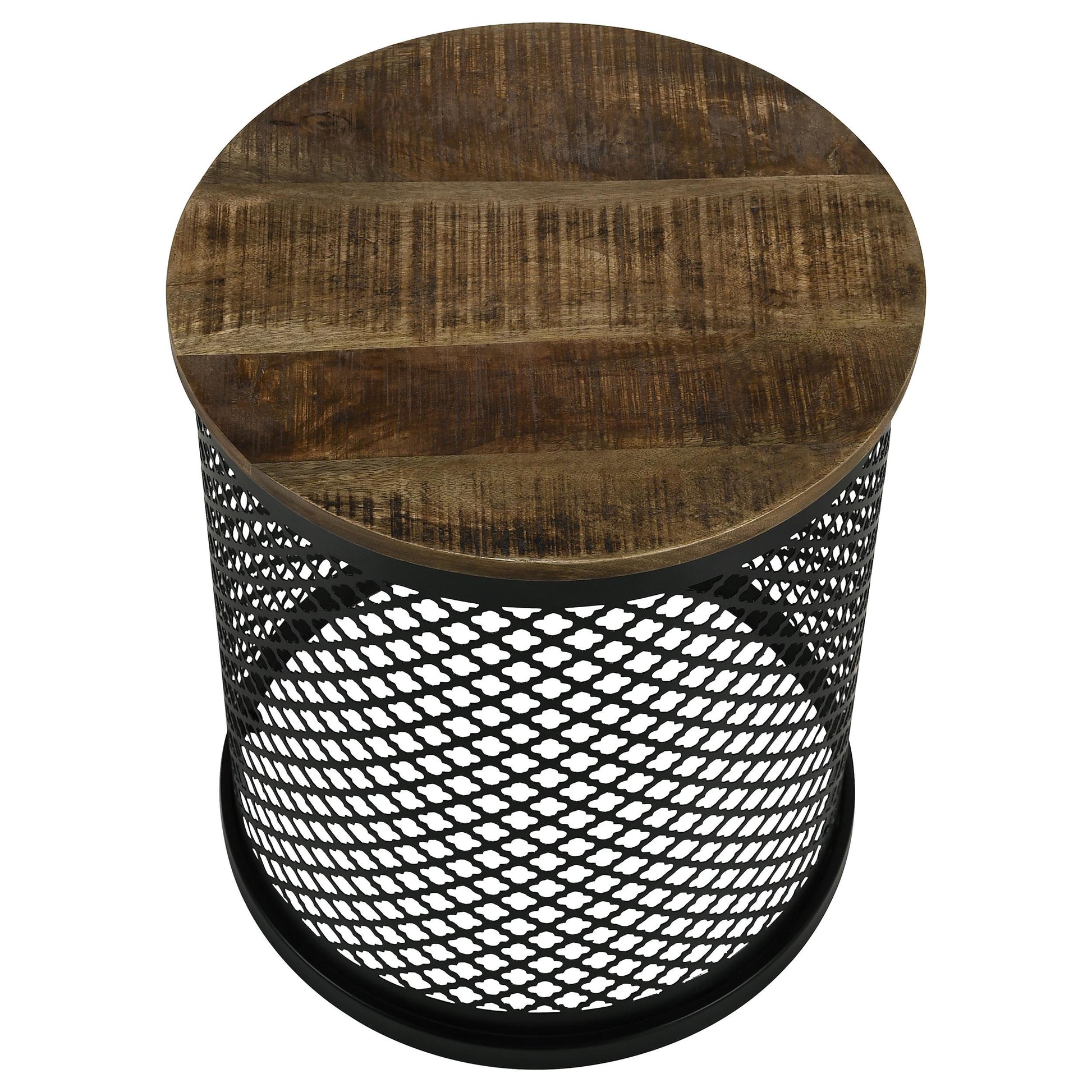  Coaster Furniture Aurora 935990 Round Drum Base Accent Side Table - Natural and Black IMAGE 2