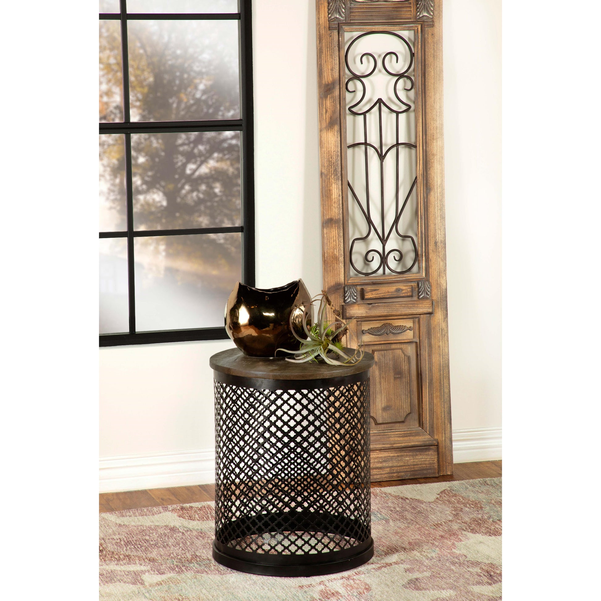  Coaster Furniture Aurora 935990 Round Drum Base Accent Side Table - Natural and Black IMAGE 3