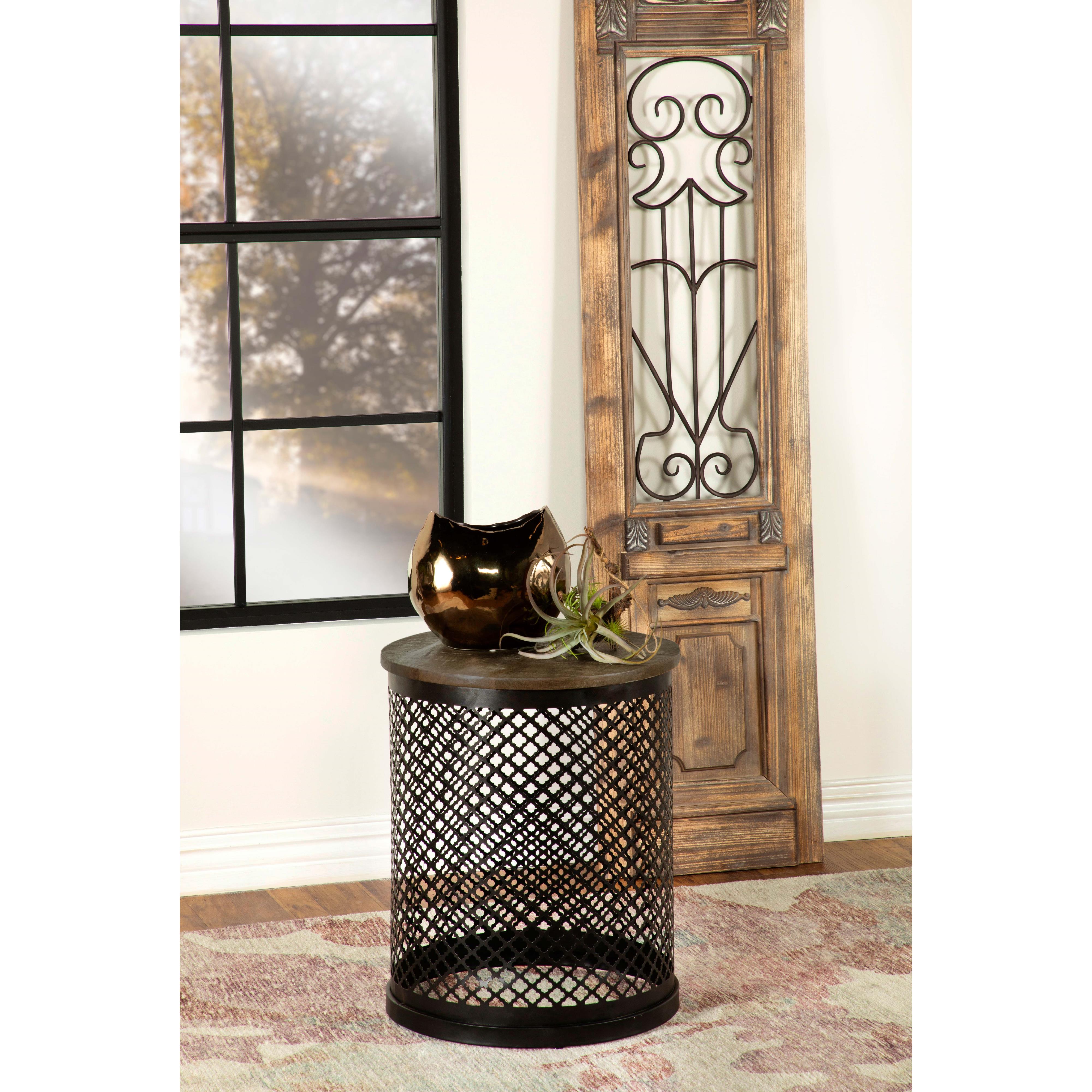  Coaster Furniture Aurora 935990 Round Drum Base Accent Side Table - Natural and Black IMAGE 3