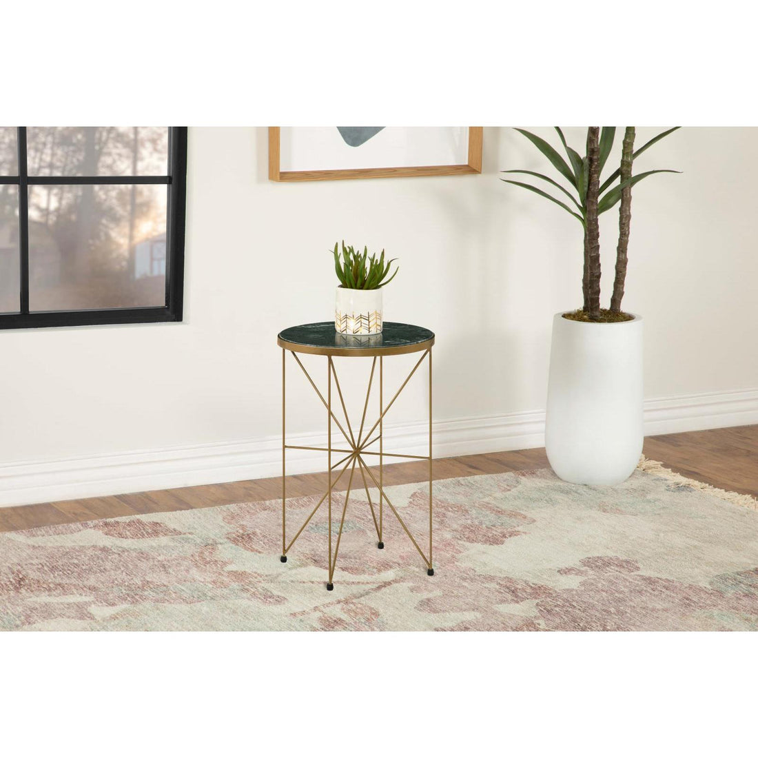  Coaster Furniture Eliska 936061 Round Green Marble Top Accent Side Table - Antique Gold IMAGE 1
