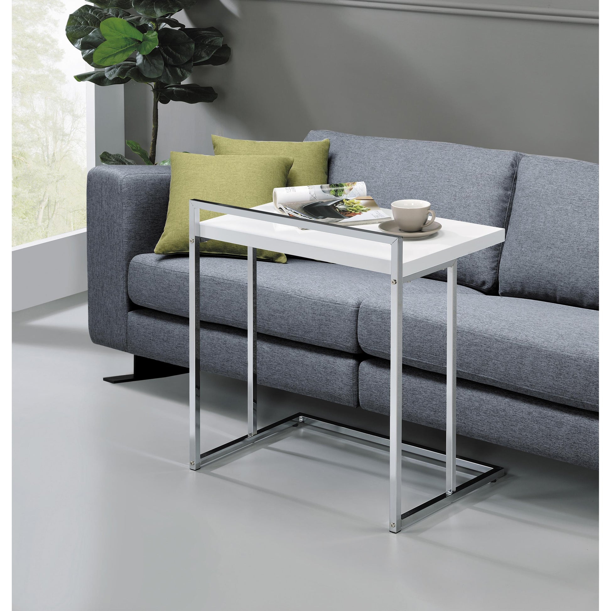  Coaster Furniture Dani 936118 Rectangular C-Shaped Sofa Side Table - White High Gloss IMAGE 4