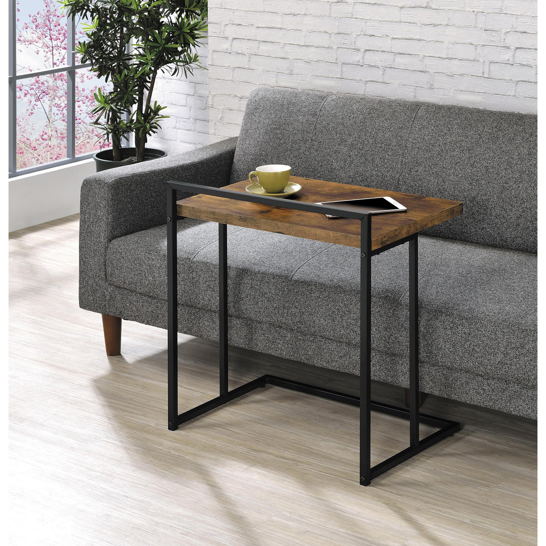  Coaster Furniture Dani 936122 Rectangular C-Shaped Sofa Side Table - Rustic Nutmeg IMAGE 1
