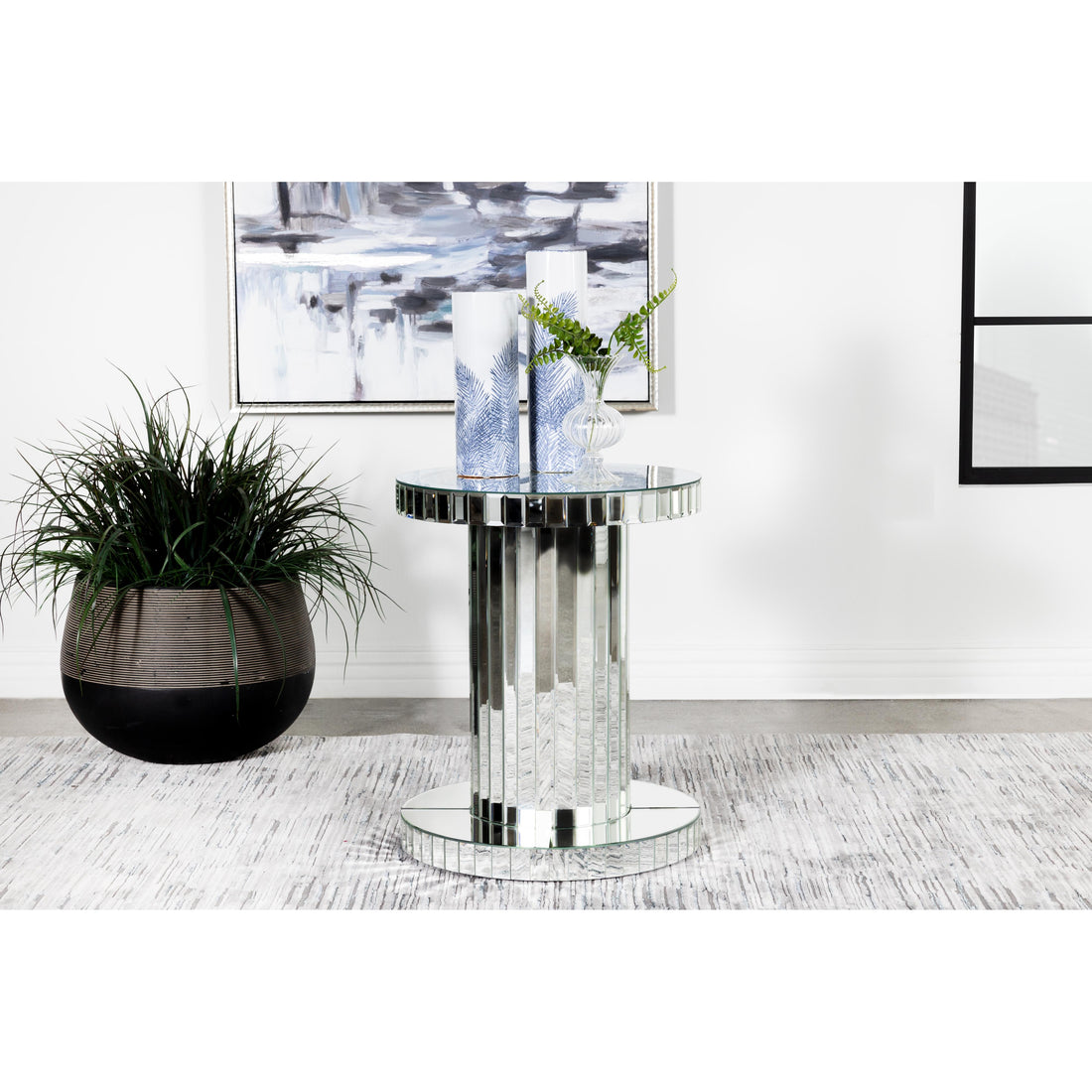  Coaster Furniture Dorielle 936125 Round Mirrored Acrylic Crystal Side Table - Silver IMAGE 1