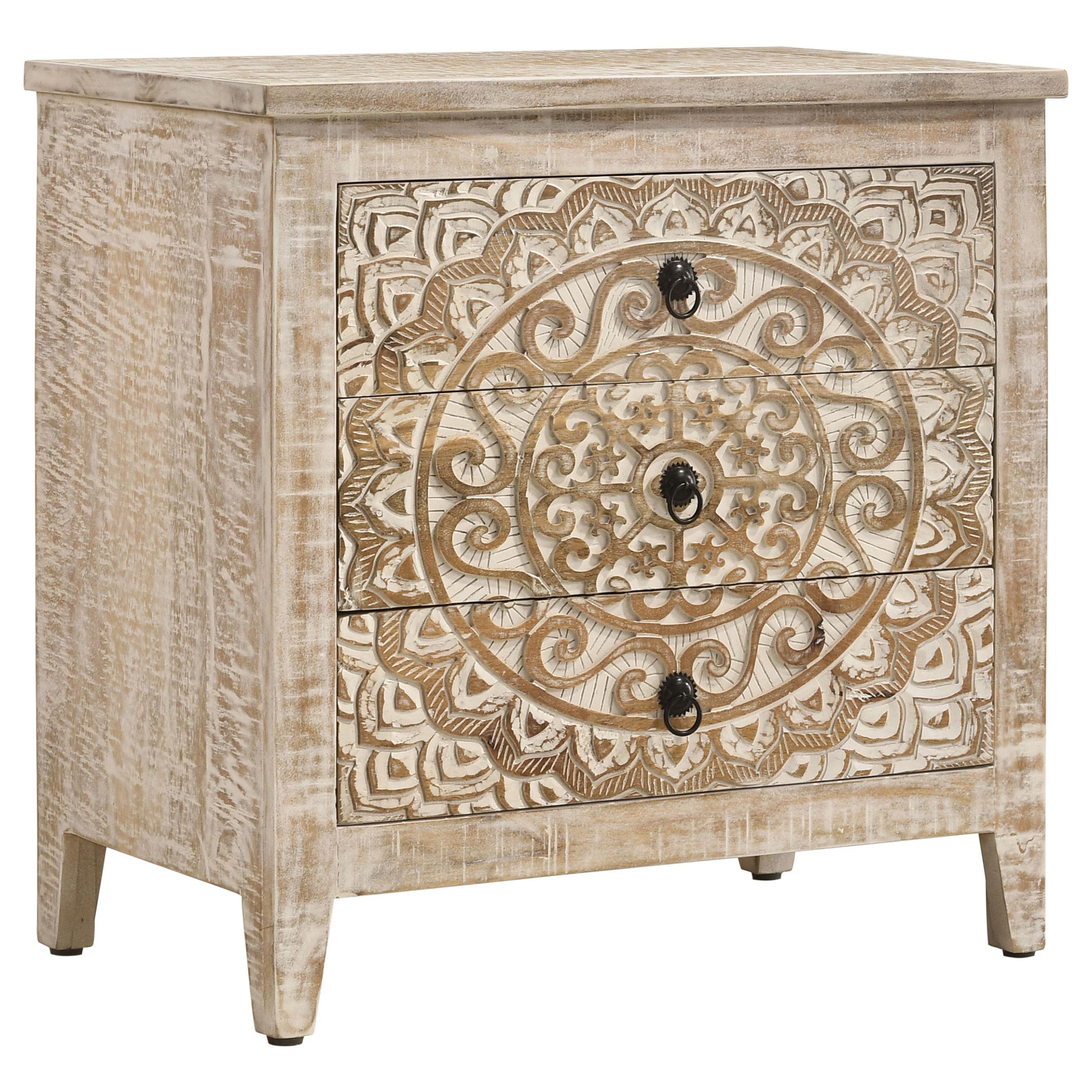  Coaster Furniture Mariska 950390 3-Drawer Wood Mandala Cabinet - Distressed White IMAGE 1