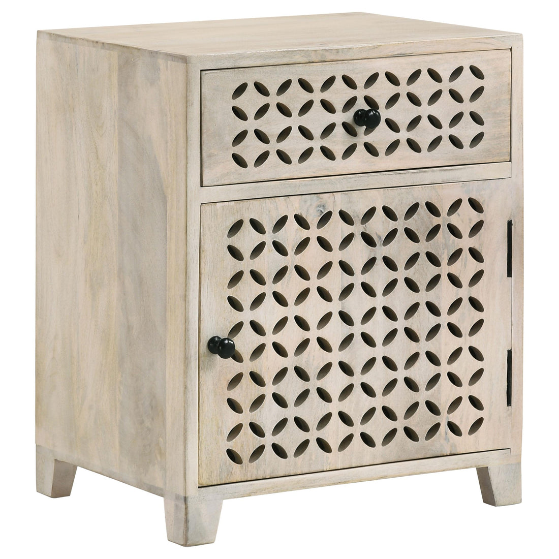  Coaster Furniture August 953569 1-Drawer Trellis Pattern Storage Cabinet - White Washed IMAGE 1