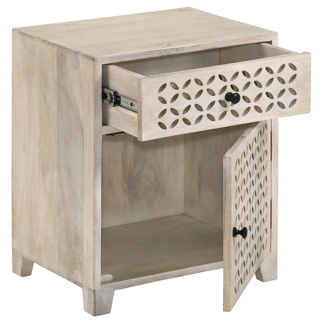  Coaster Furniture August 953569 1-Drawer Trellis Pattern Storage Cabinet - White Washed IMAGE 1