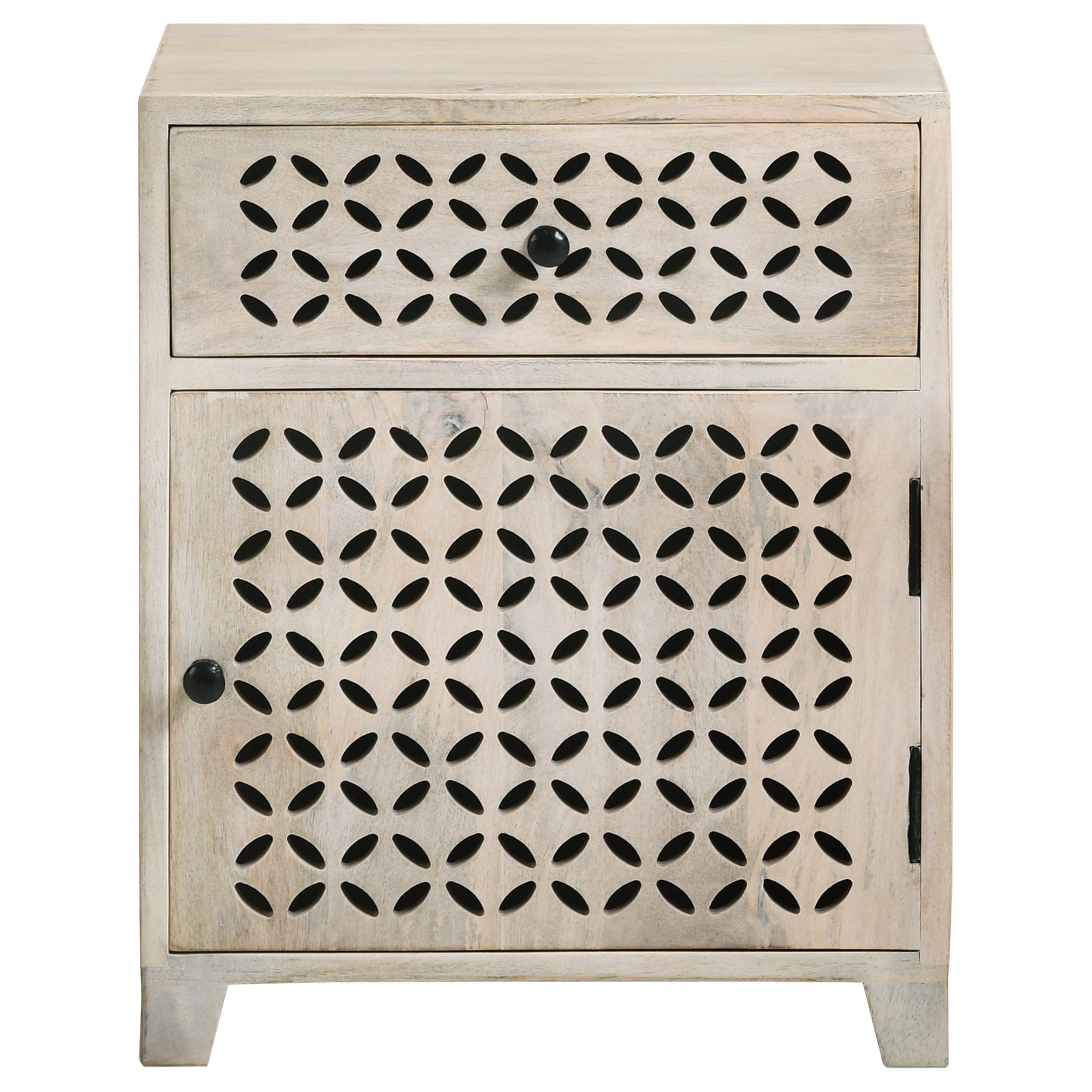  Coaster Furniture August 953569 1-Drawer Trellis Pattern Storage Cabinet - White Washed IMAGE 3