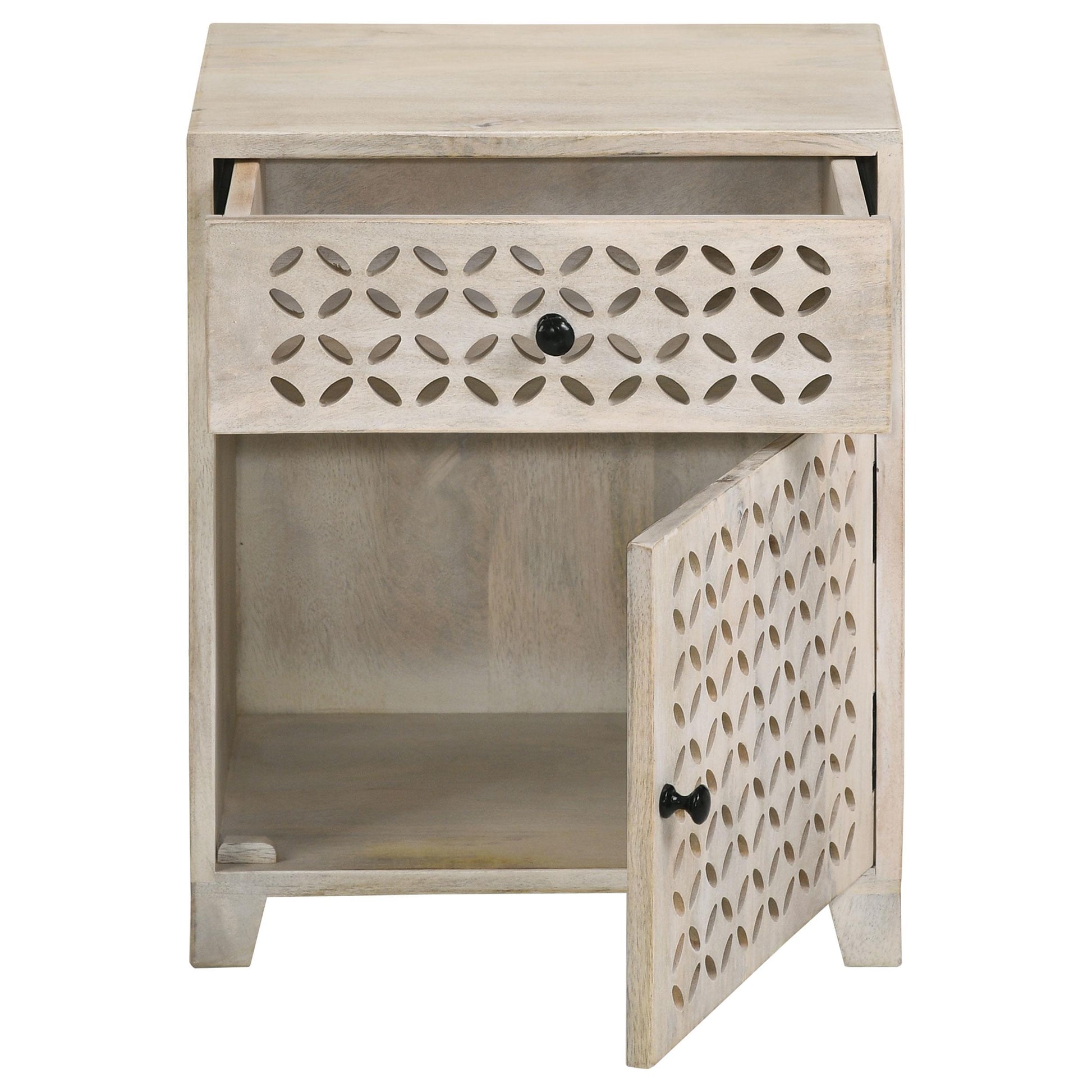  Coaster Furniture August 953569 1-Drawer Trellis Pattern Storage Cabinet - White Washed IMAGE 4
