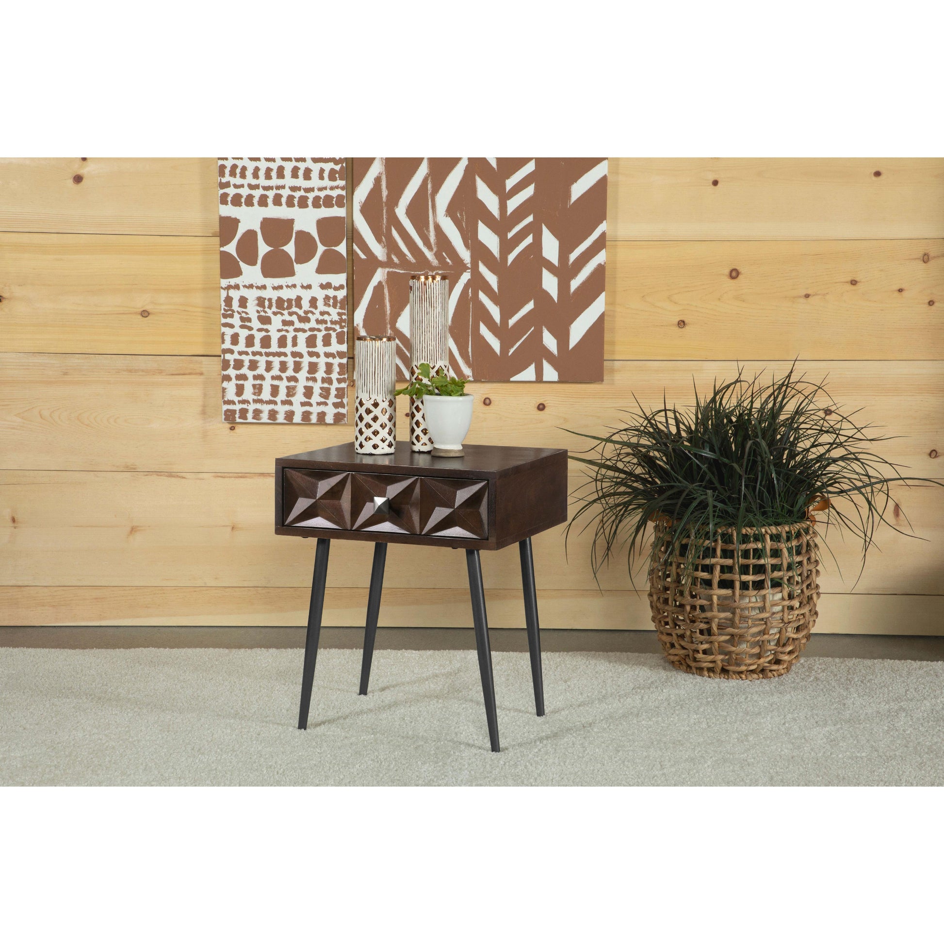  Coaster Furniture Ezra 959539 1-Drawer Rectangular Accent Side Table - Coffee Brown IMAGE 9