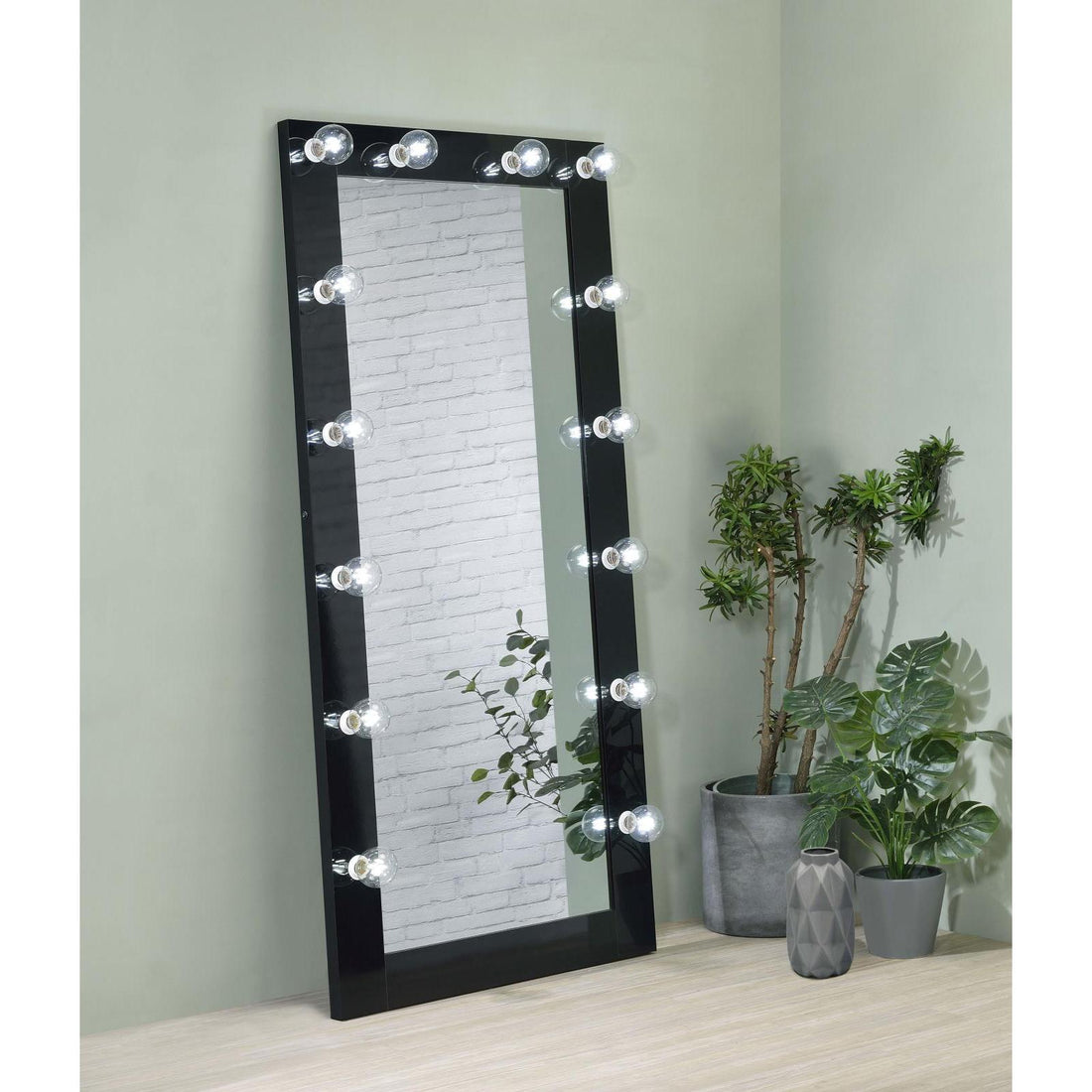 Coaster Furniture Zayan 969557 32 x 71 Inch Floor Mirror LED Lighting - Black Gloss IMAGE 1