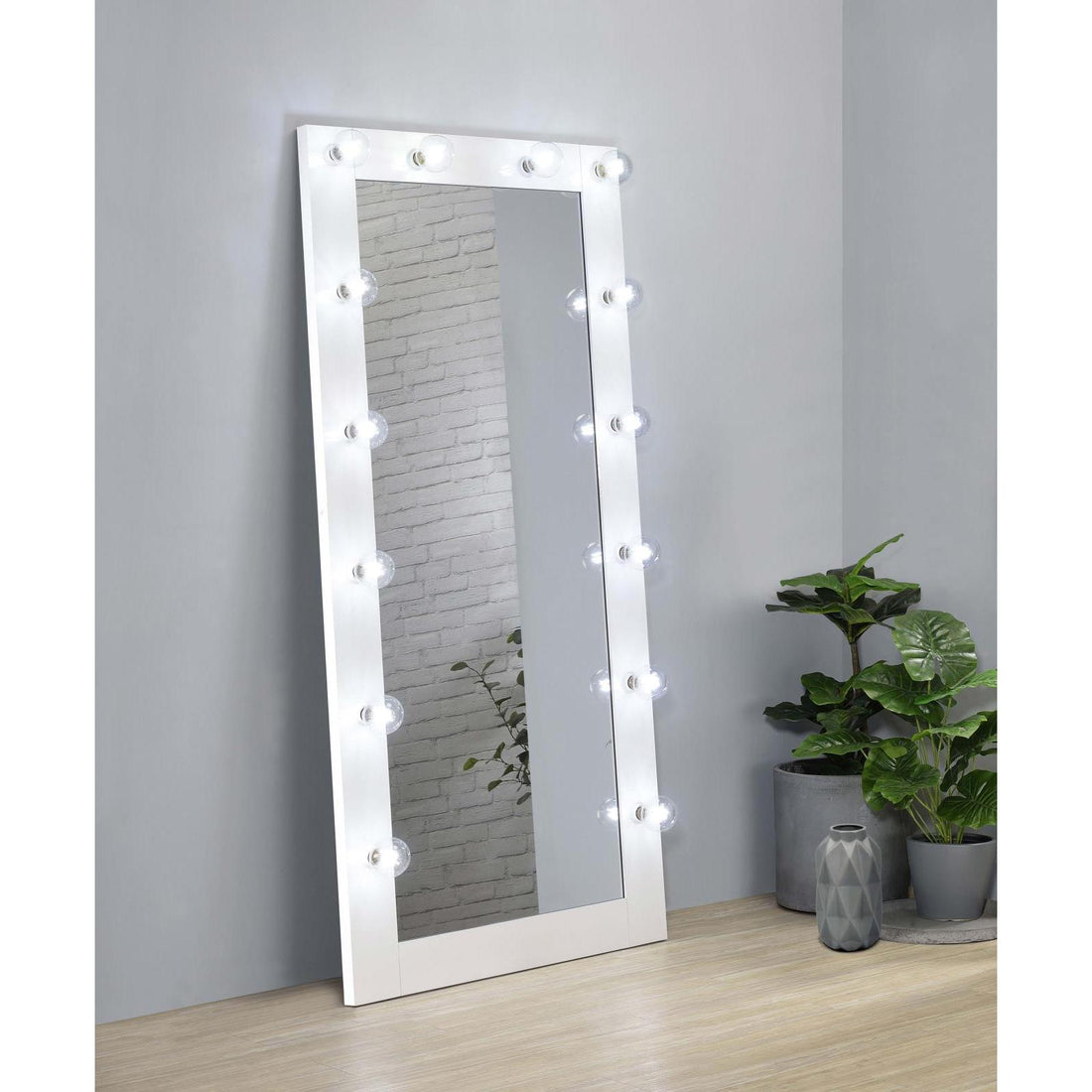 Coaster Furniture Zayan 969558 32 x 71 Inch Floor Mirror LED Lighting - White Gloss IMAGE 1