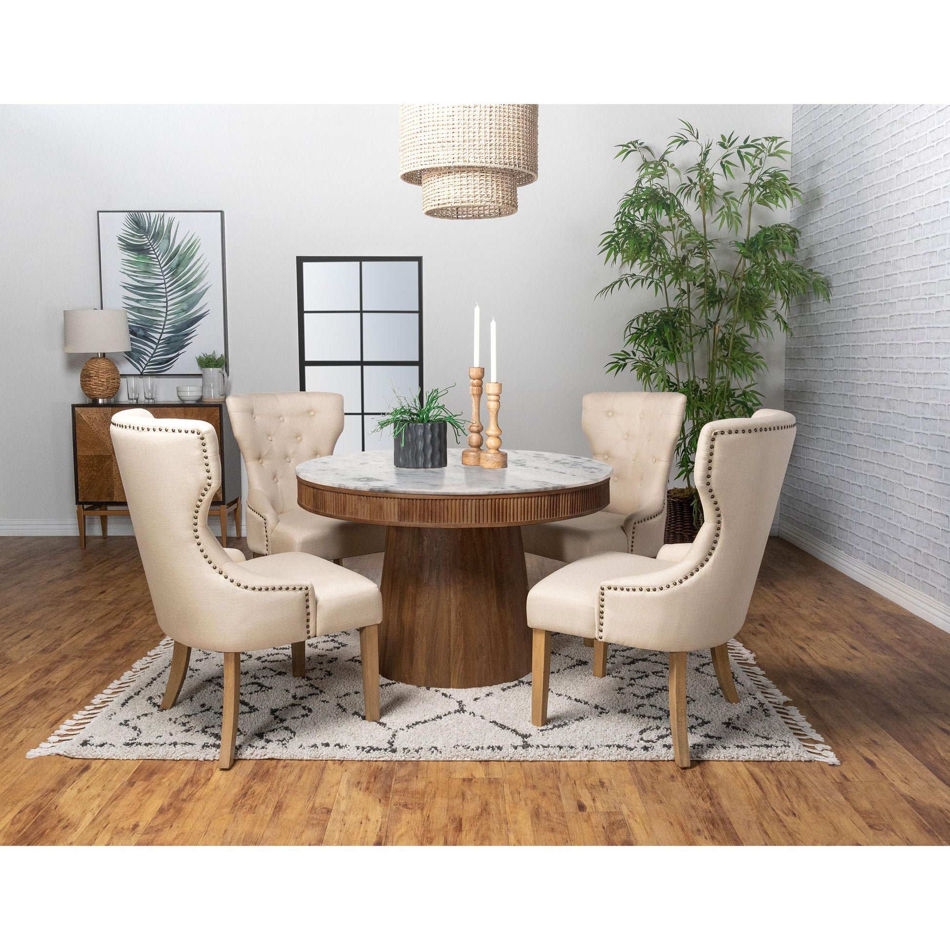  Coaster Furniture Ortega 105141 Round 46-inch Marble Top Wood Dining Table - Natural IMAGE 4