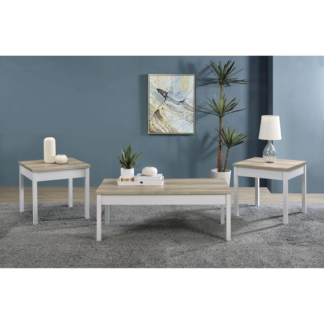  Coaster Furniture Stacie 709950 3-piece Coffee Table Set - Distressed Pine and White IMAGE 1