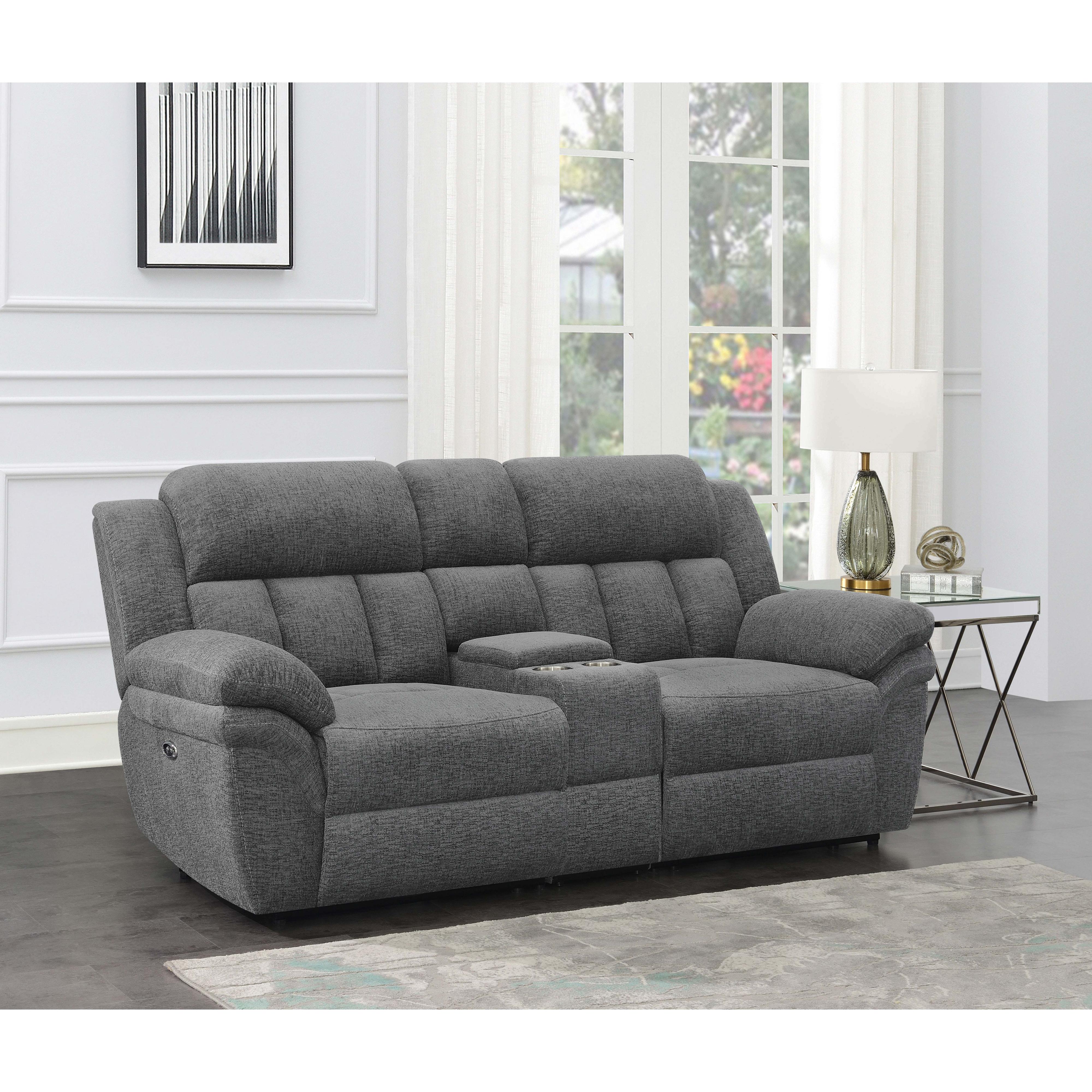  Coaster Furniture Bahrain 609542P Upholstered Power Loveseat - Charcoal IMAGE 1