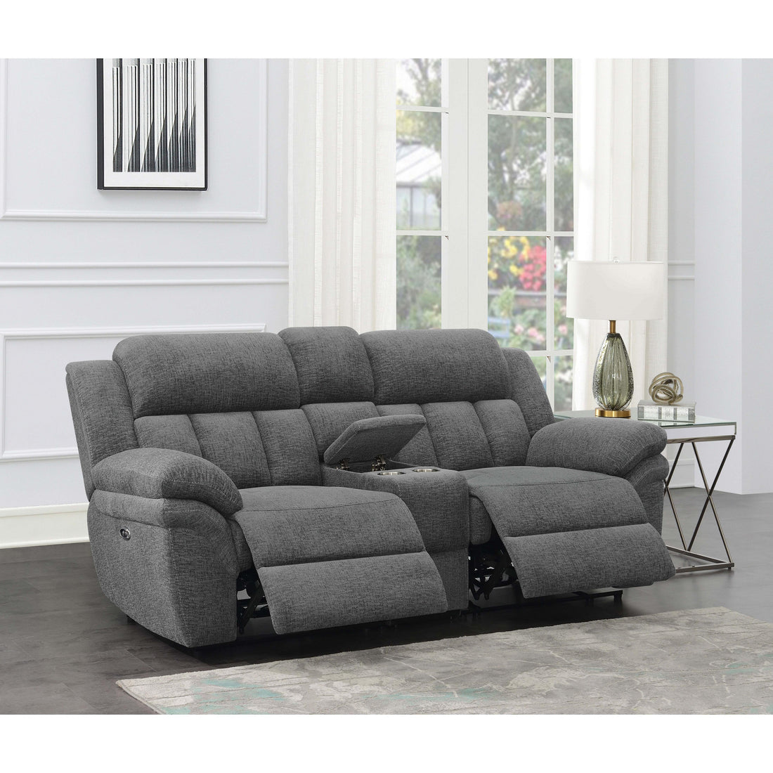  Coaster Furniture Bahrain 609542P Upholstered Power Loveseat - Charcoal IMAGE 1