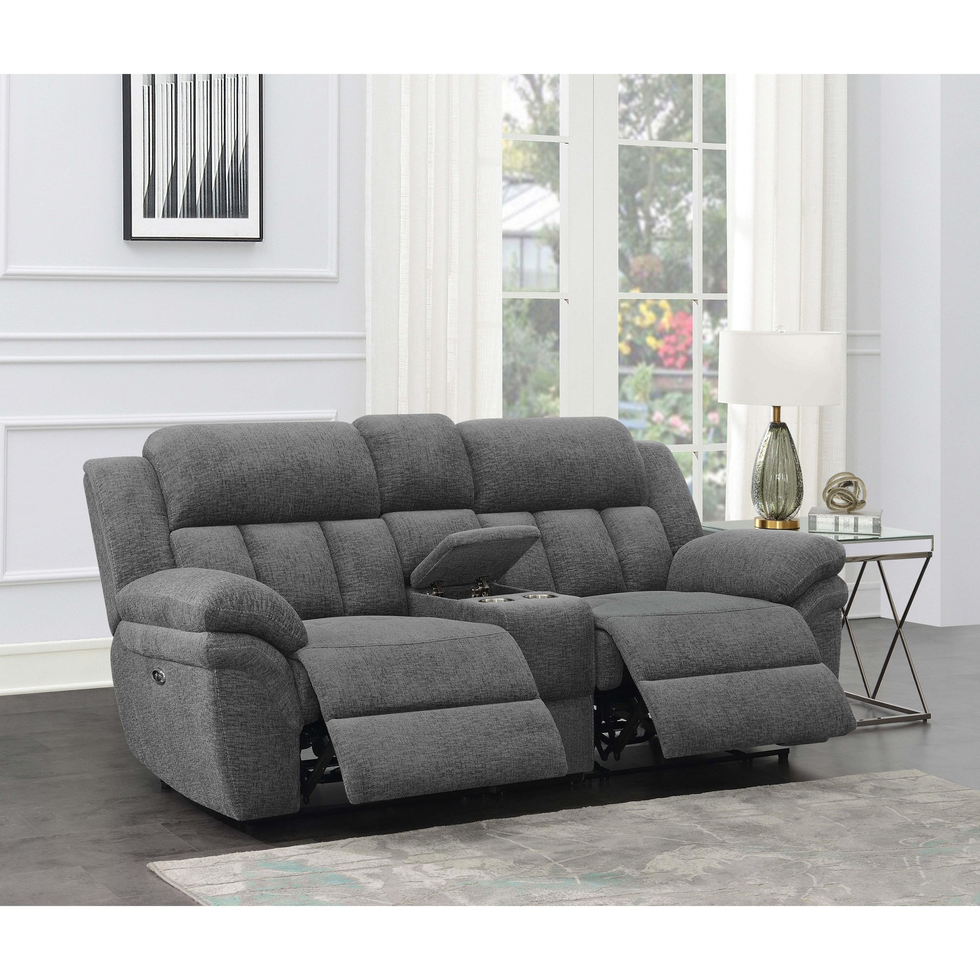  Coaster Furniture Bahrain 609542P Upholstered Power Loveseat - Charcoal IMAGE 2