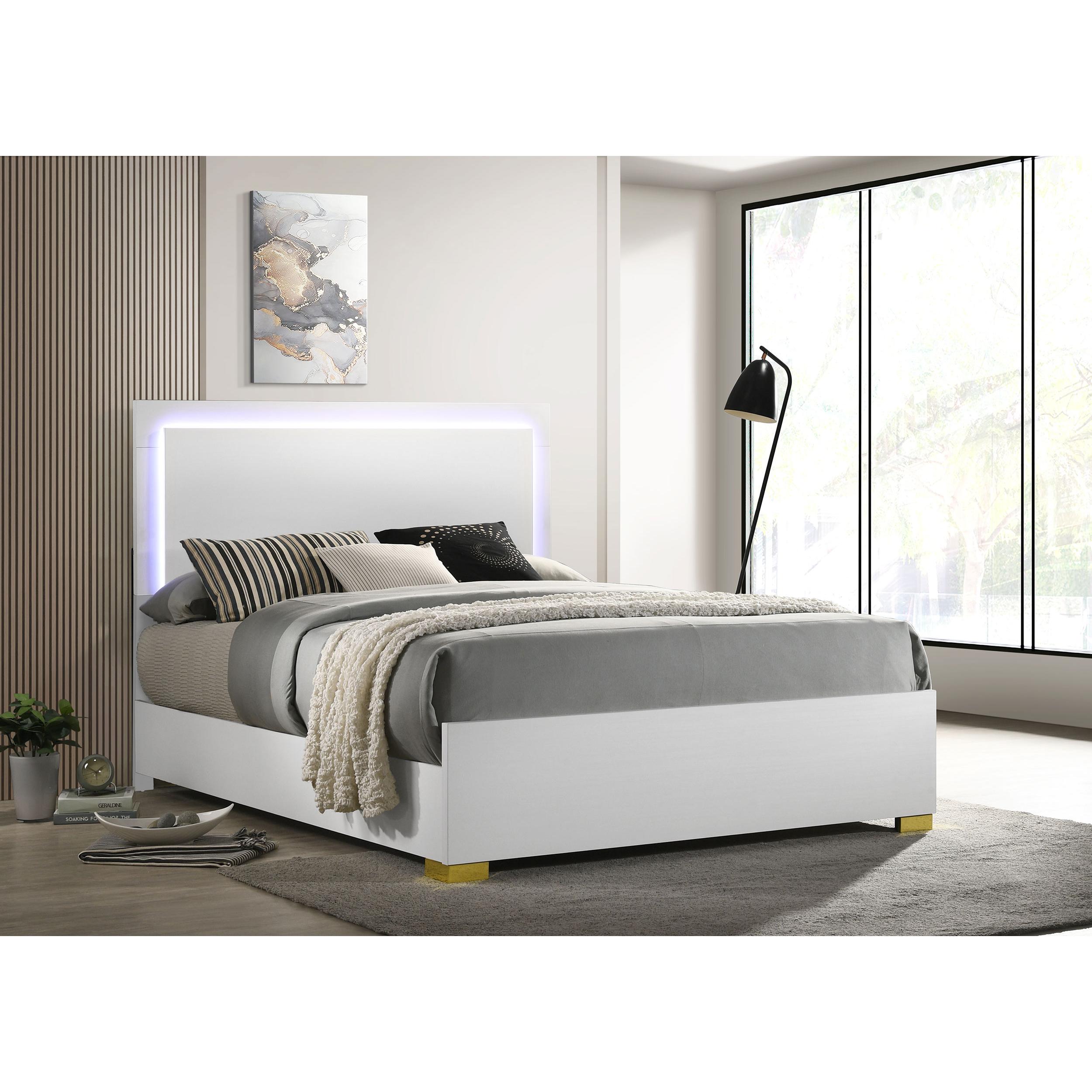  Size_King  -- Marceline 222931KE Wood Eastern King LED Panel Bed - White IMAGE 2