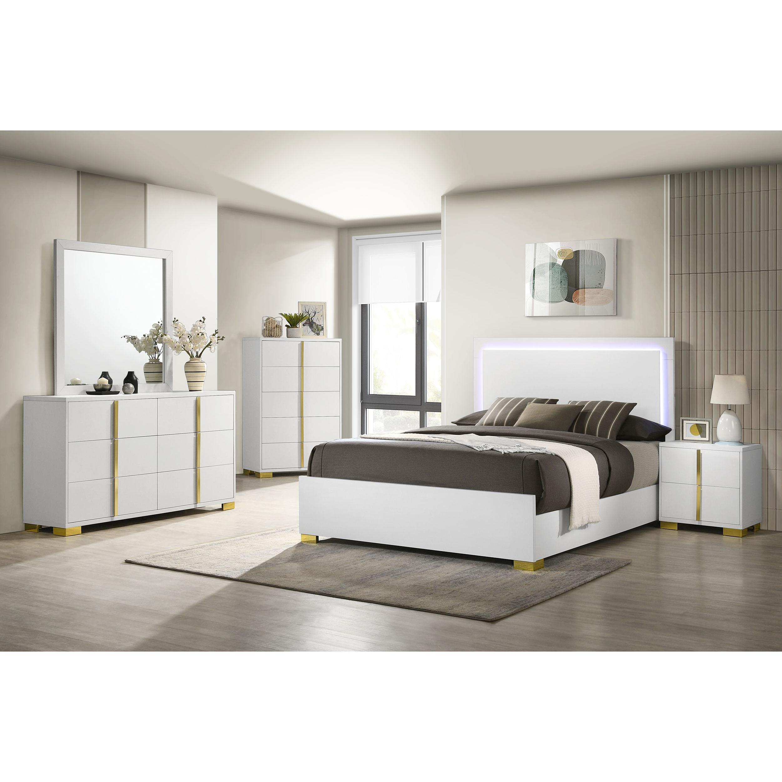  Size_King  -- Marceline 222931KE Wood Eastern King LED Panel Bed - White IMAGE 3