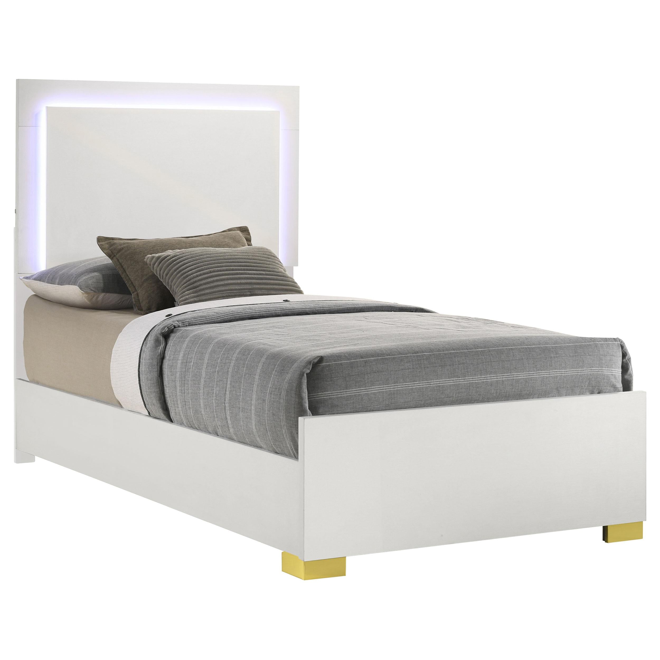  Size_Twin  -- Marceline 222931T Wood Twin LED Panel Bed - White IMAGE 1