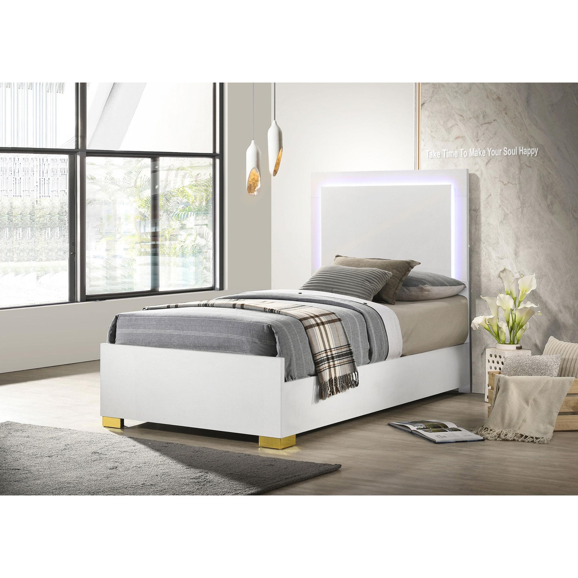  Size_Twin  -- Marceline 222931T Wood Twin LED Panel Bed - White IMAGE 2